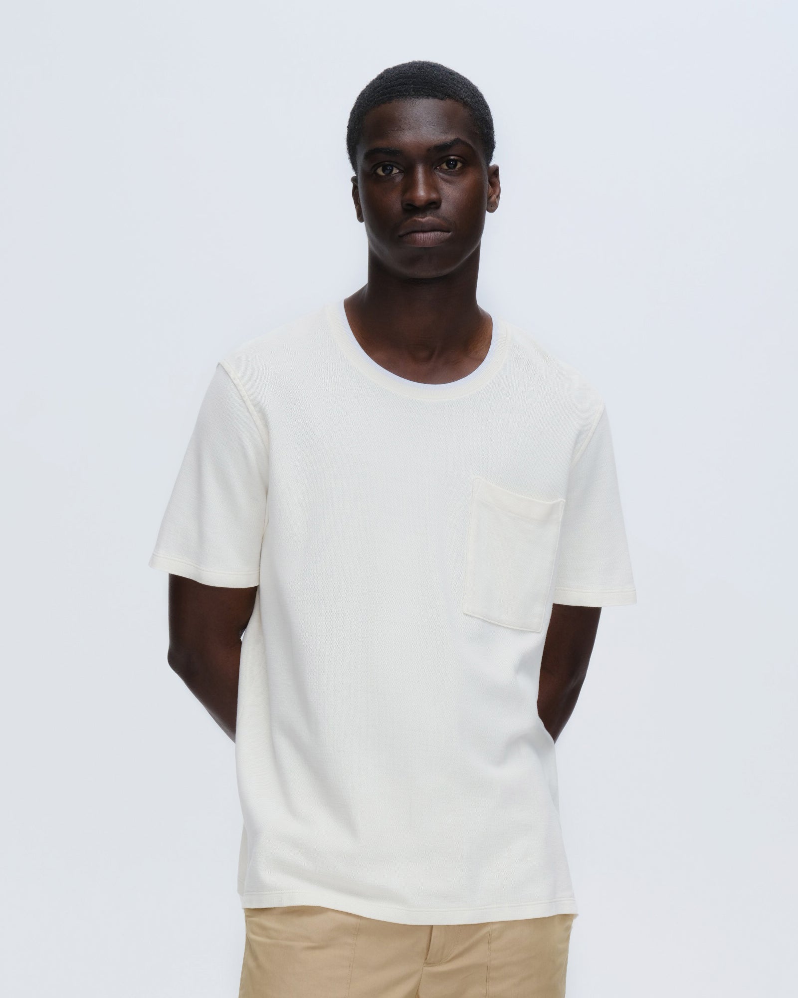 Pique Short Sleeve Crew Neck Pocket Tee with Tipping - Chalk-White