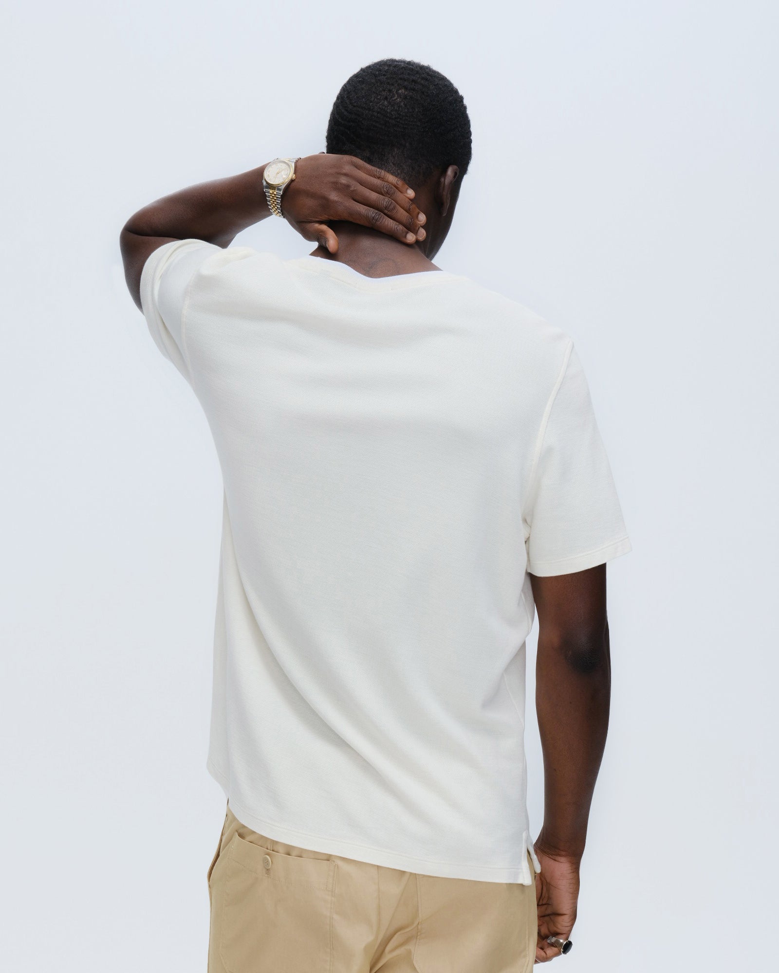 Pique Short Sleeve Crew Neck Pocket Tee with Tipping - Chalk-White