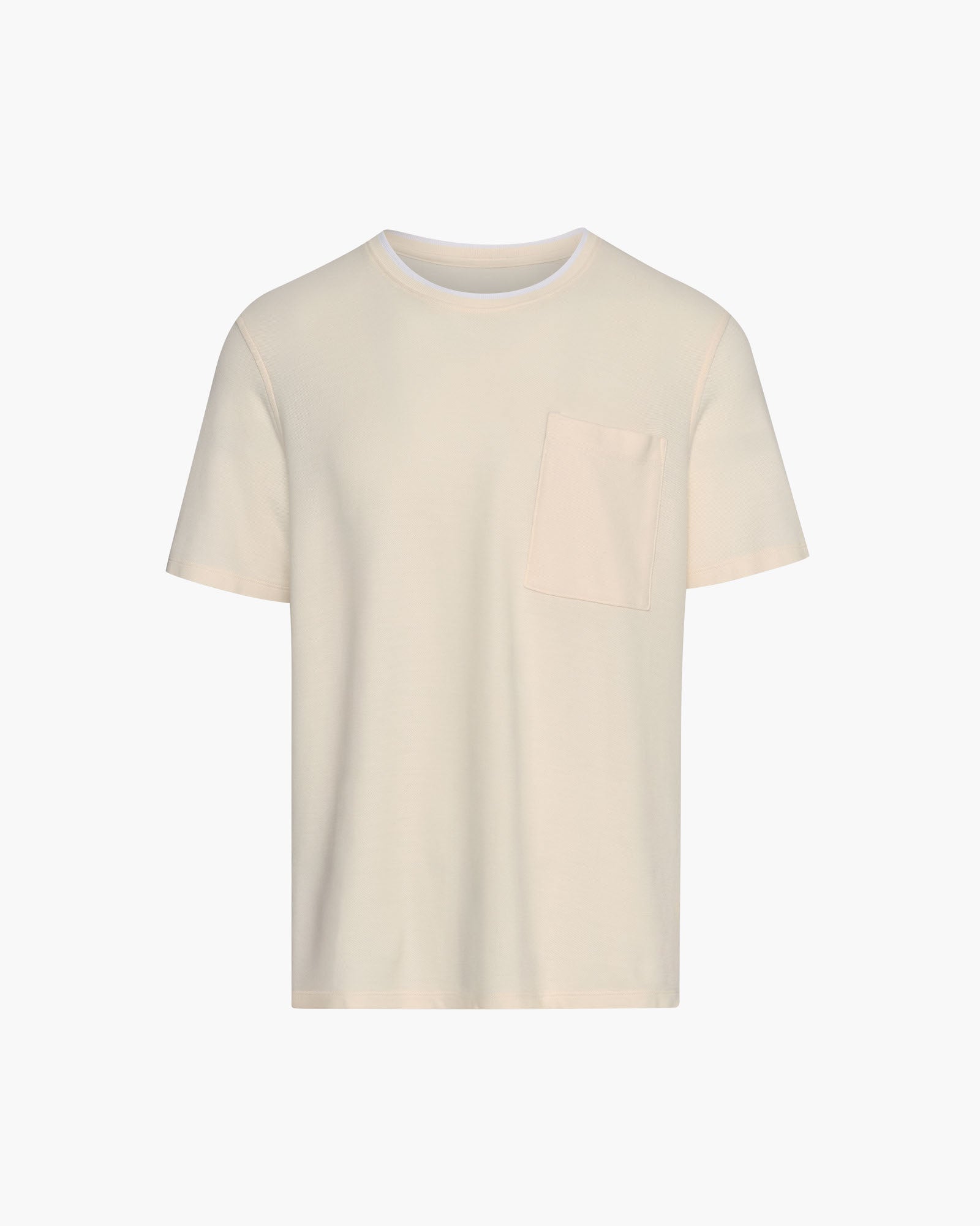 Pique Short Sleeve Crew Neck Pocket Tee with Tipping - Chalk-White