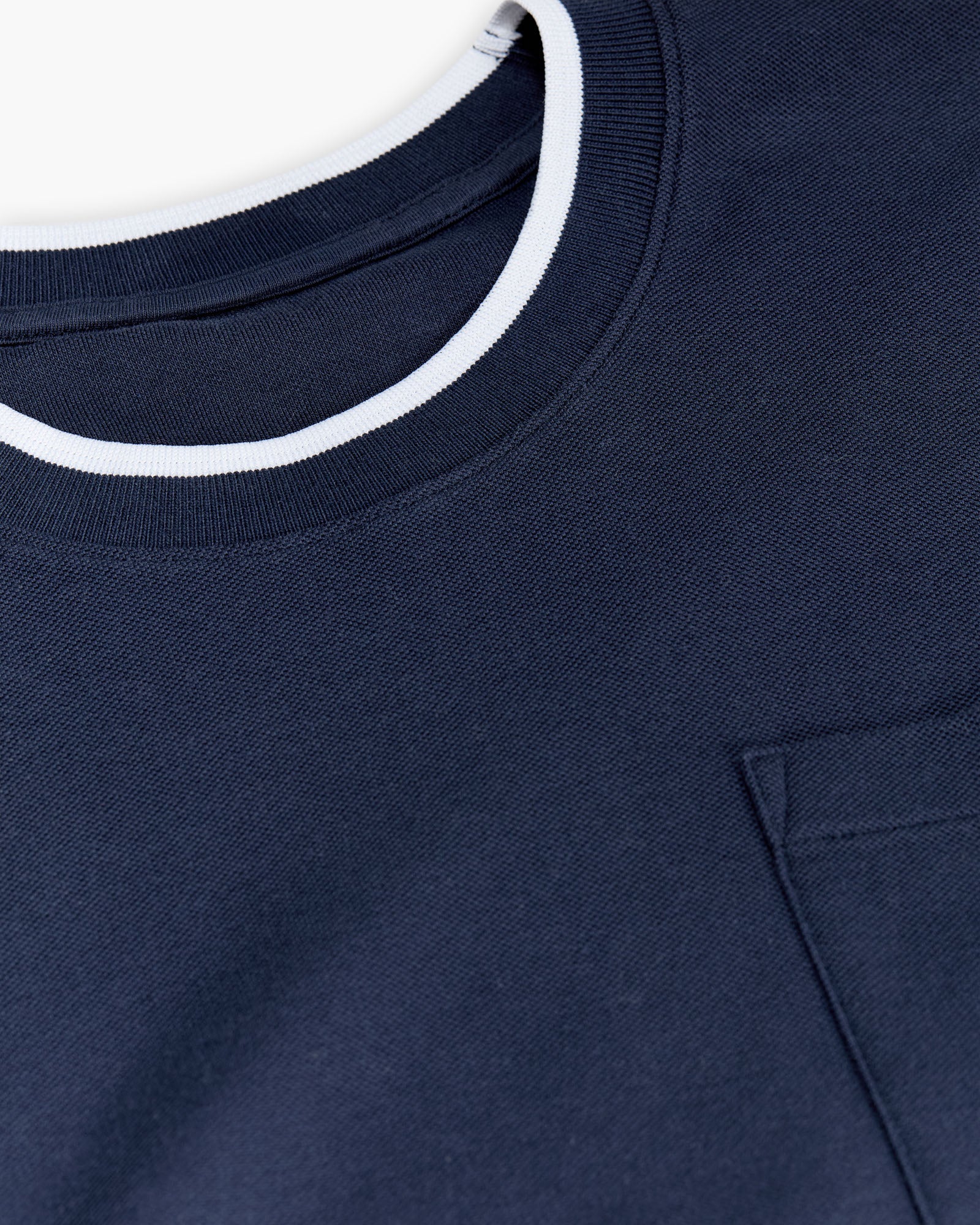 Pique Short Sleeve Crew Neck Pocket Tee with Tipping - Navy-White