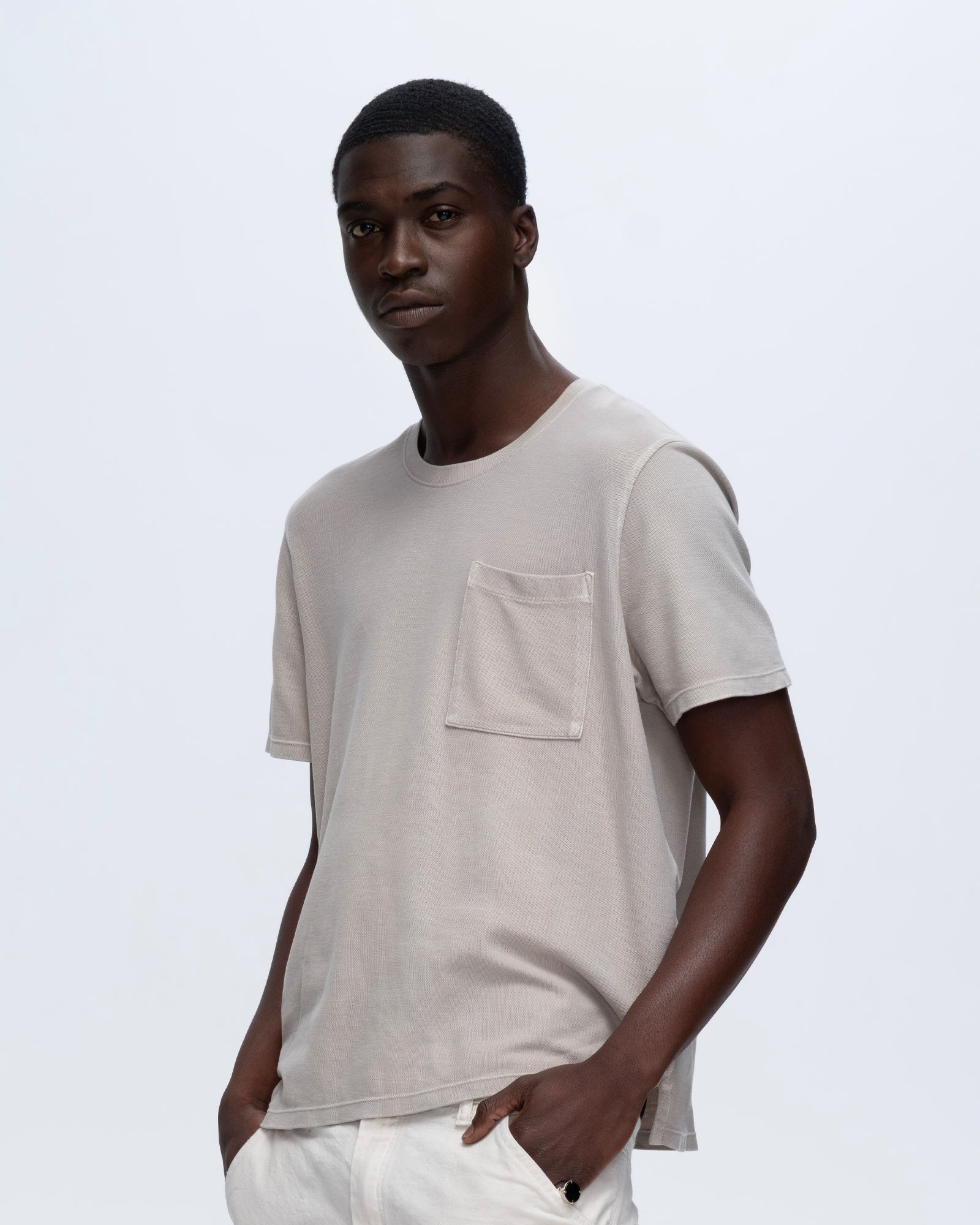 Pique Short Sleeve Crew Neck Pocket Tee Pigment Wash - Sandy Beige