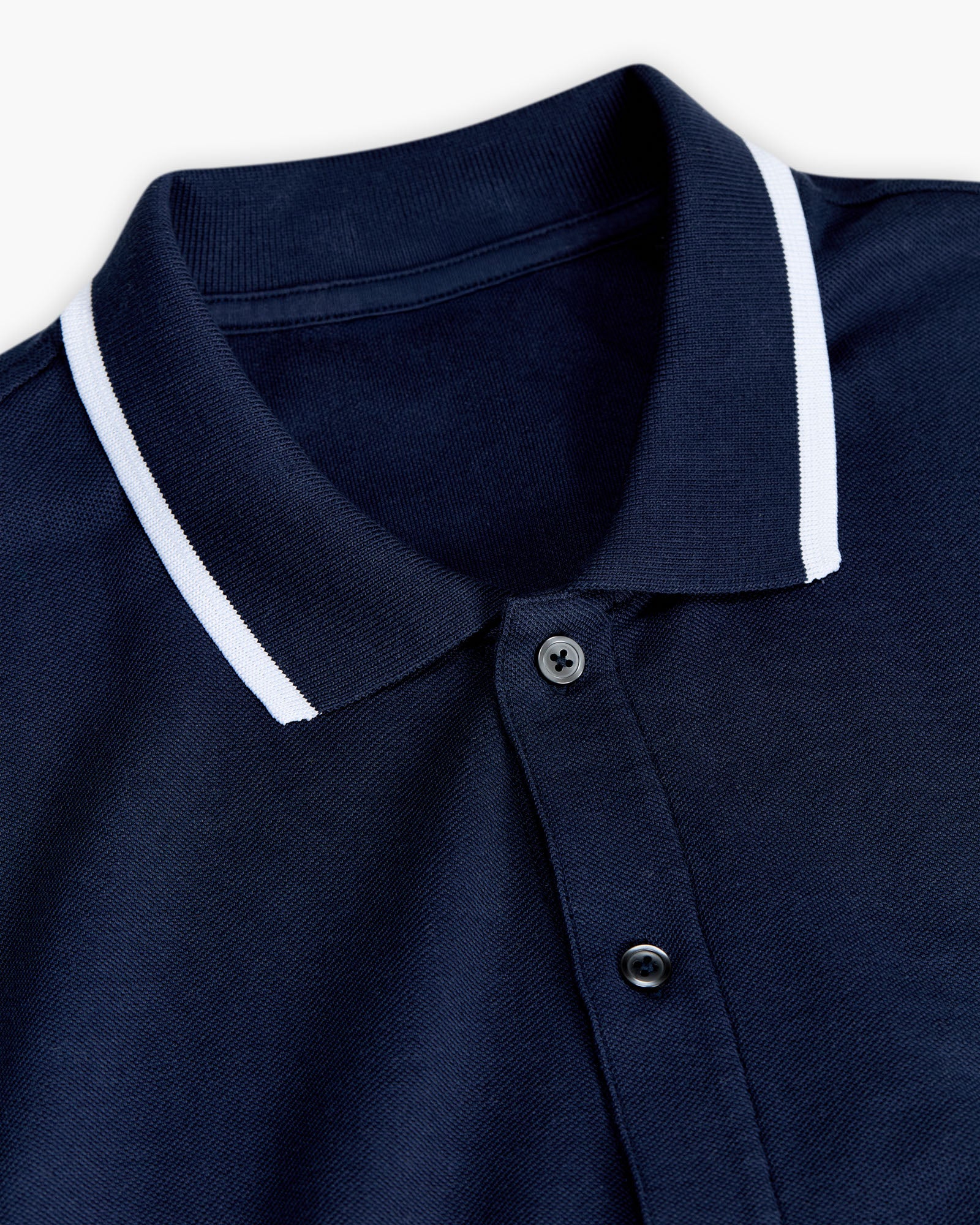 Pique Button Front Shirt with Tipping - Navy-White
