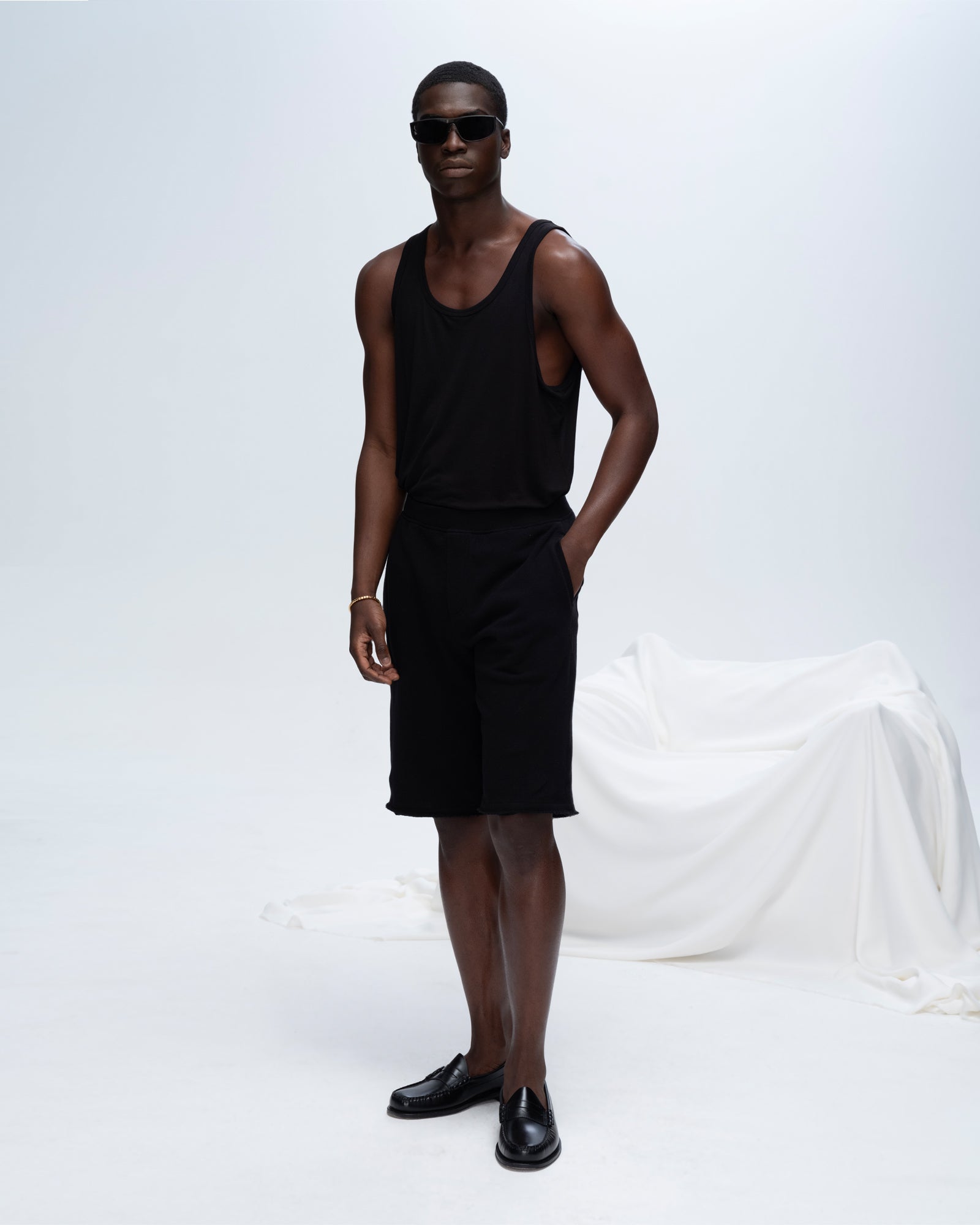 French Terry Pull-On Shorts - Black