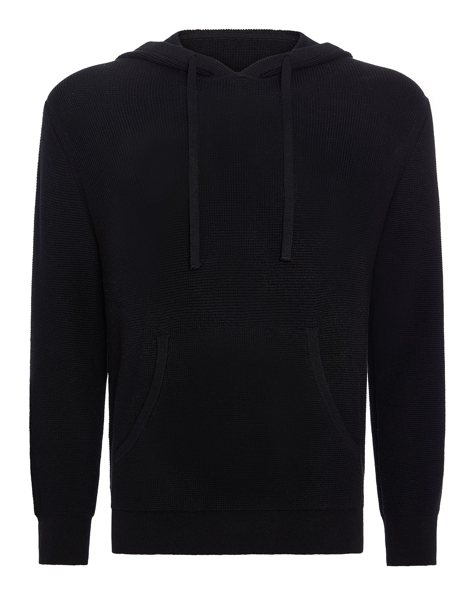 Cotton Cashmere Waffle Stitch Pullover Hoodie - Black
