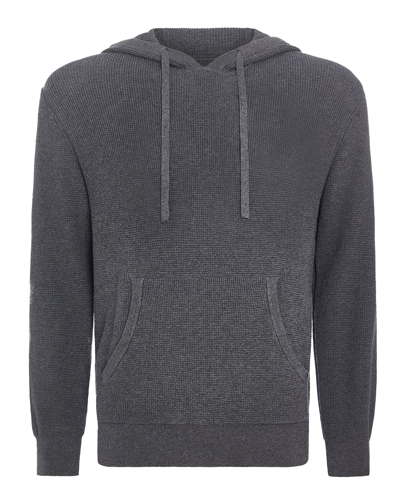 Cotton Cashmere Waffle Stitch Pullover Hoodie - Dark Heather Grey