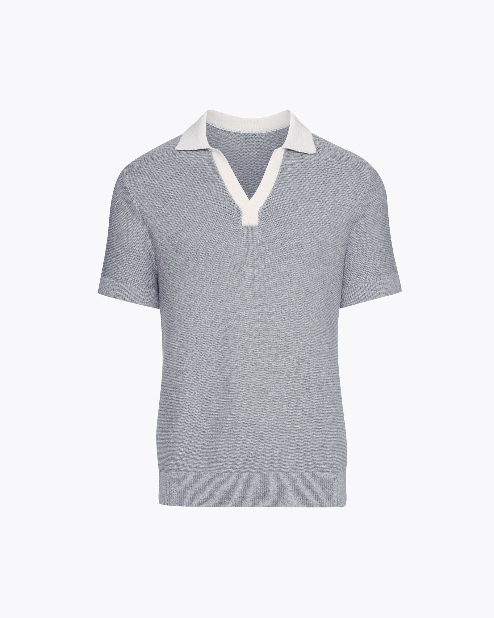 Cotton Cashmere Colorblock Short Sleeve Polo - Heather Shark-Chalk
