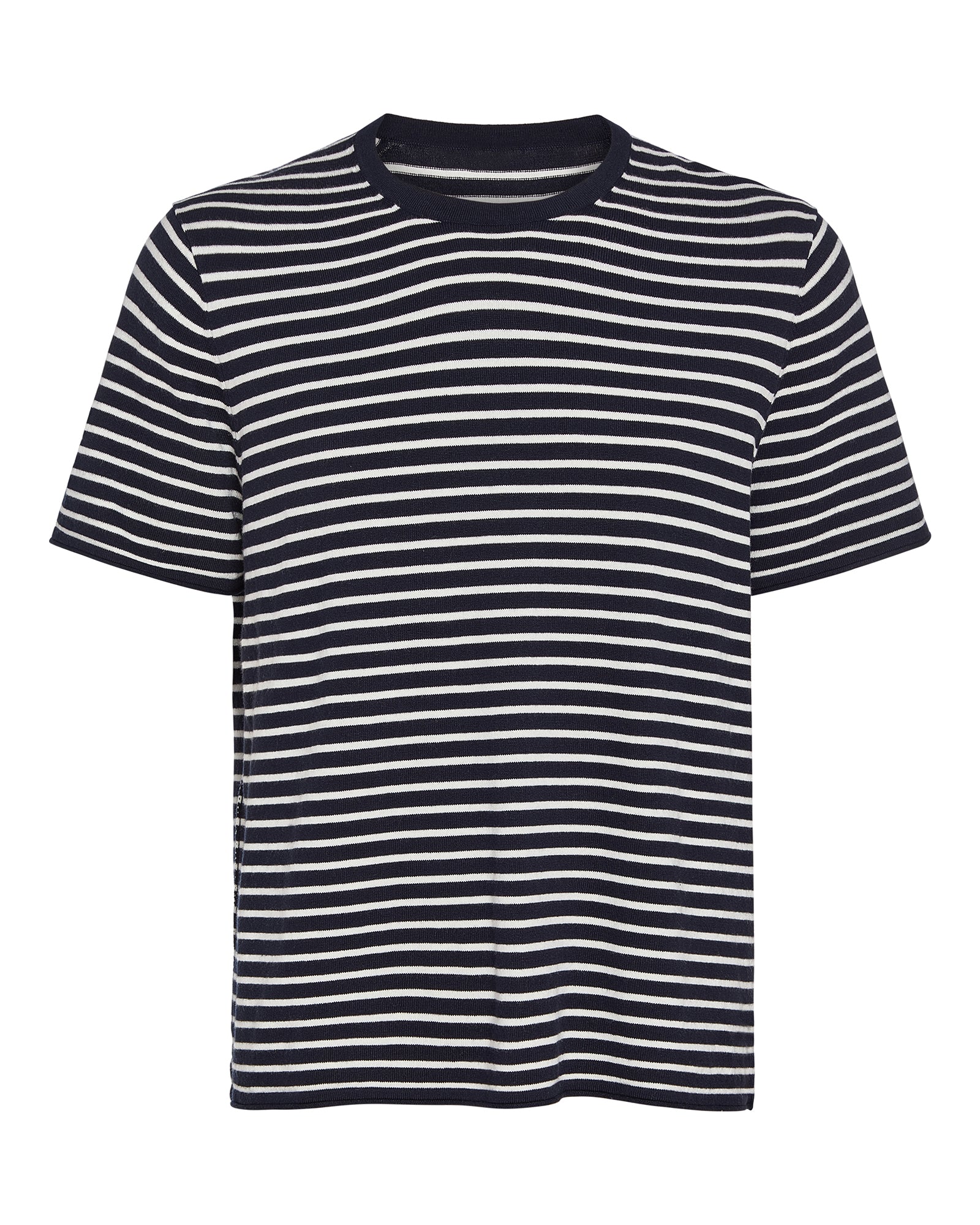 Cotton Cashmere Striped Crew Neck Tee  -  Midnight Chalk