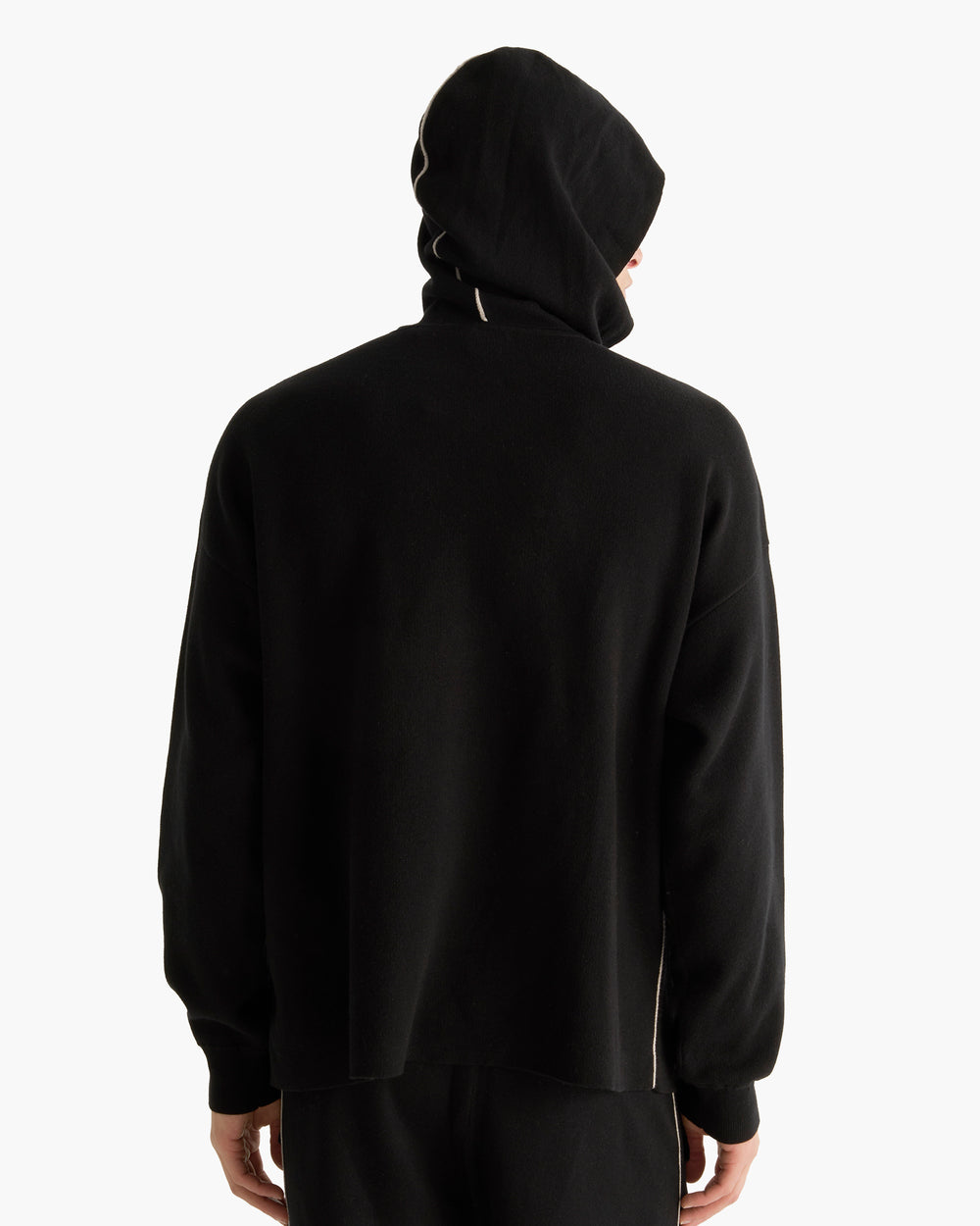 Cotton Cashmere Plaited Oversized Hoodie - Black Silver