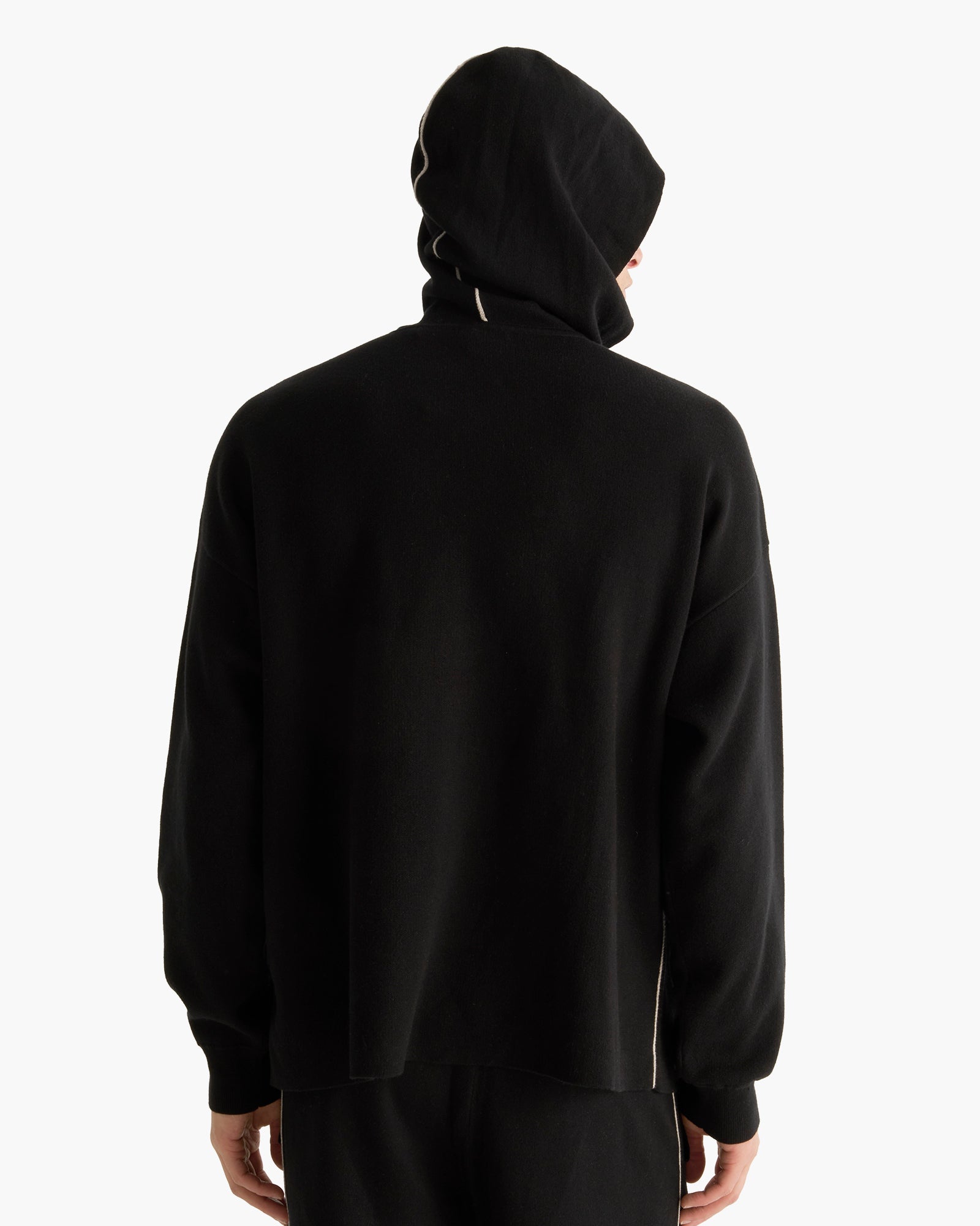 Cotton Cashmere Plaited Oversized Hoodie - Black Silver