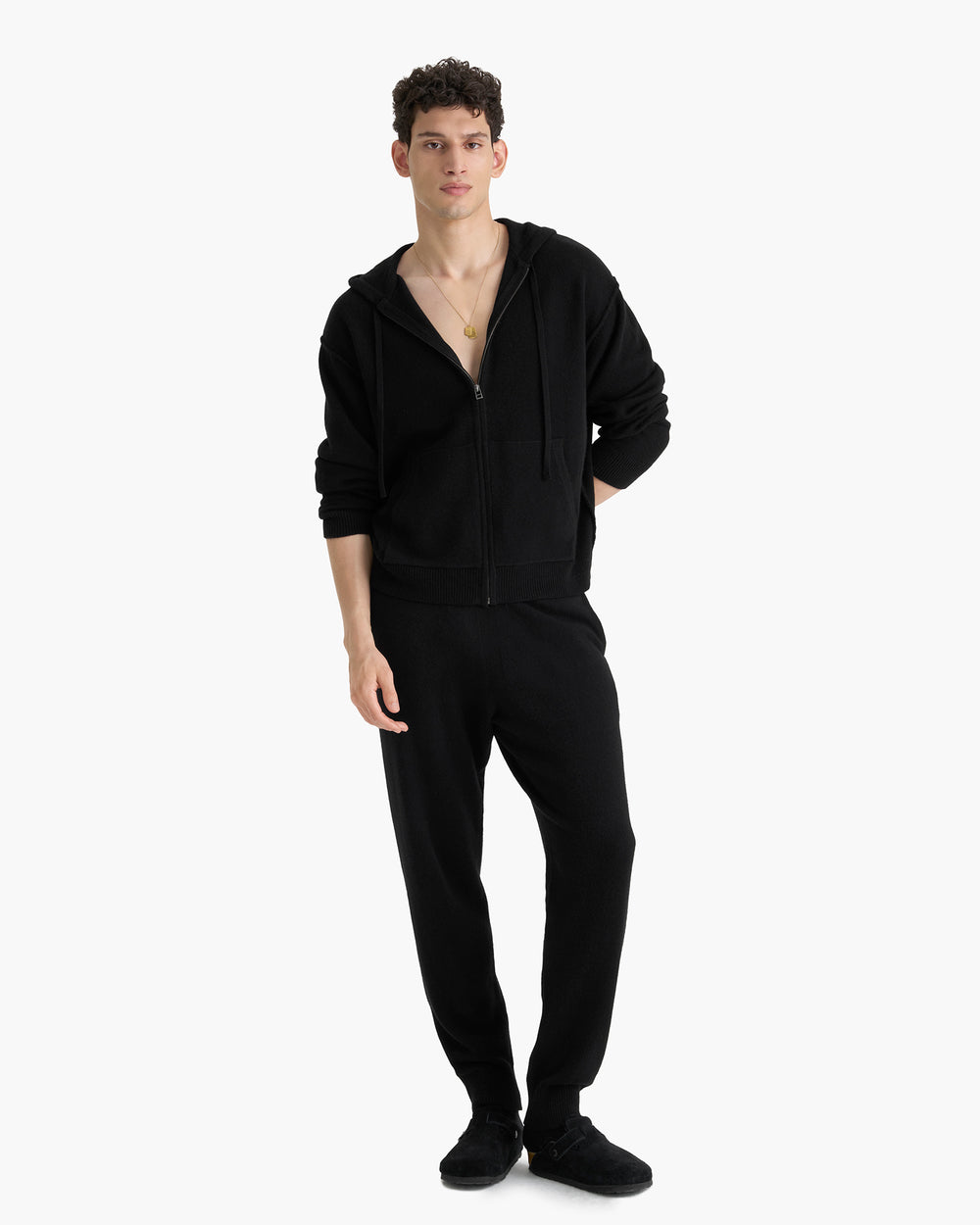 Cashmere Zip-Up Hoodie - Black