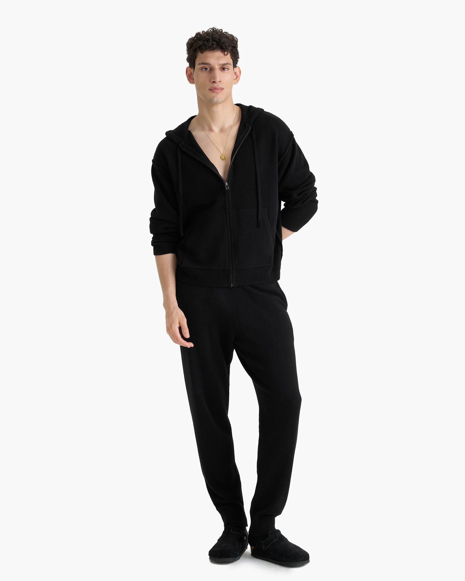 Cashmere Zip-Up Hoodie - Black