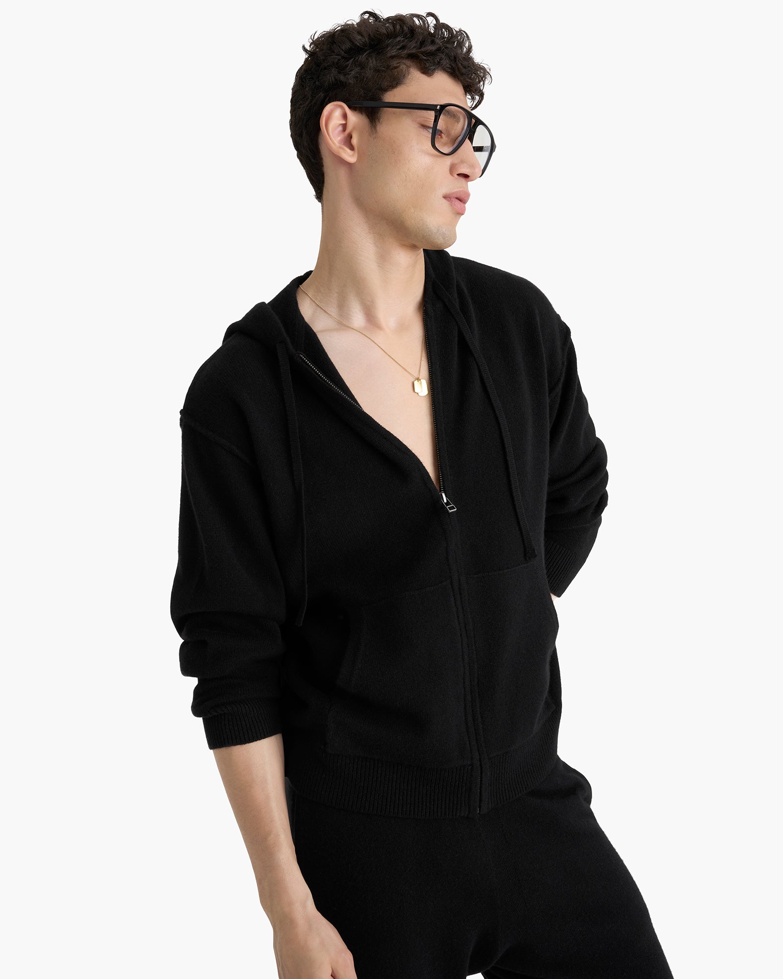 Cashmere Zip-Up Hoodie - Black