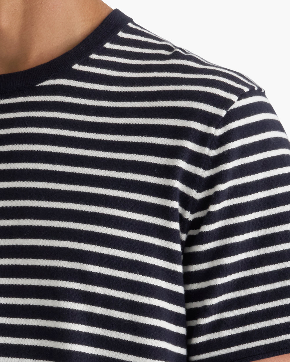 Cotton Cashmere Striped Crew Neck Tee  -  Midnight Chalk
