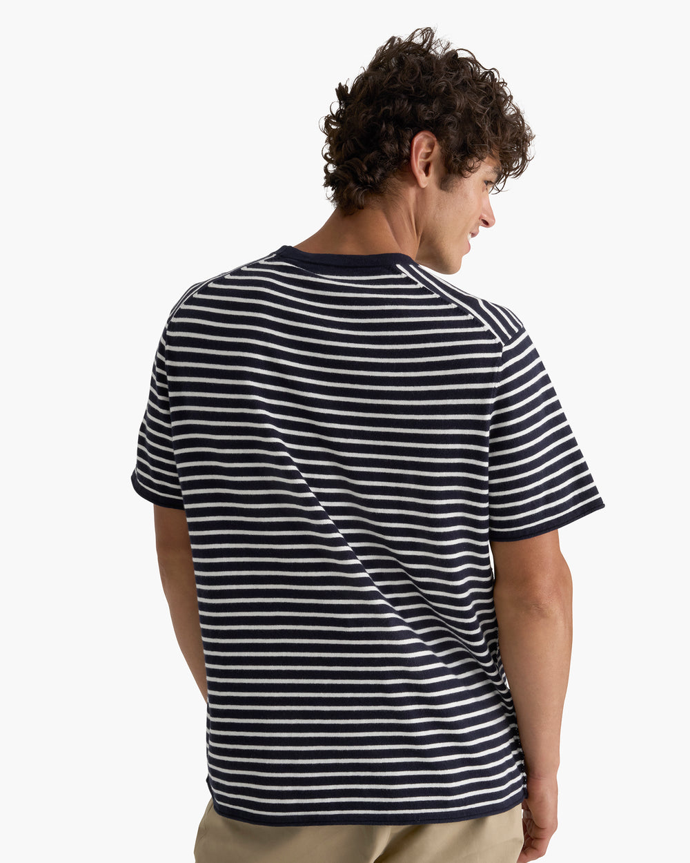 Cotton Cashmere Striped Crew Neck Tee  -  Midnight Chalk