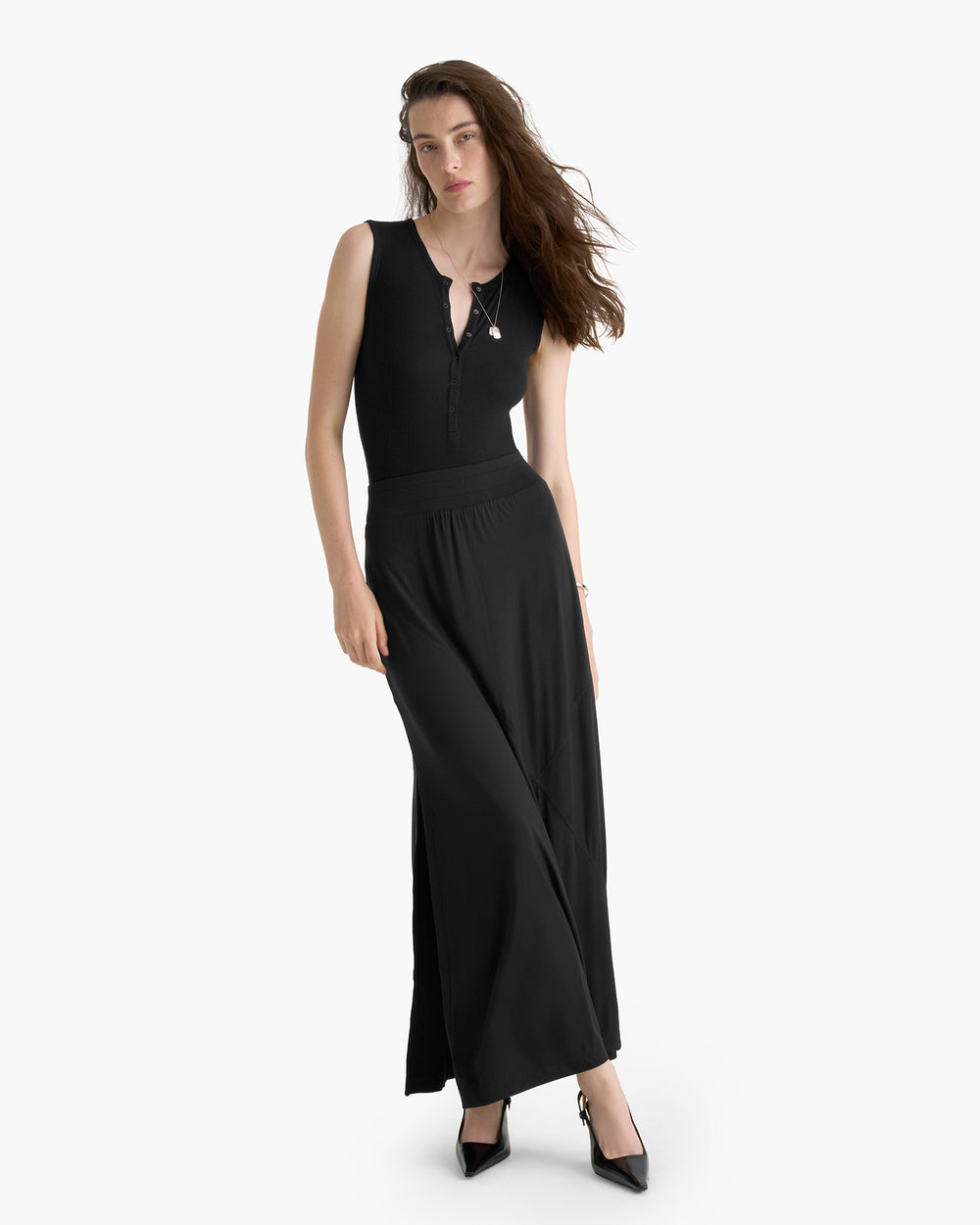 Viscose Blend Jersey Seamed Maxi Skirt - Black