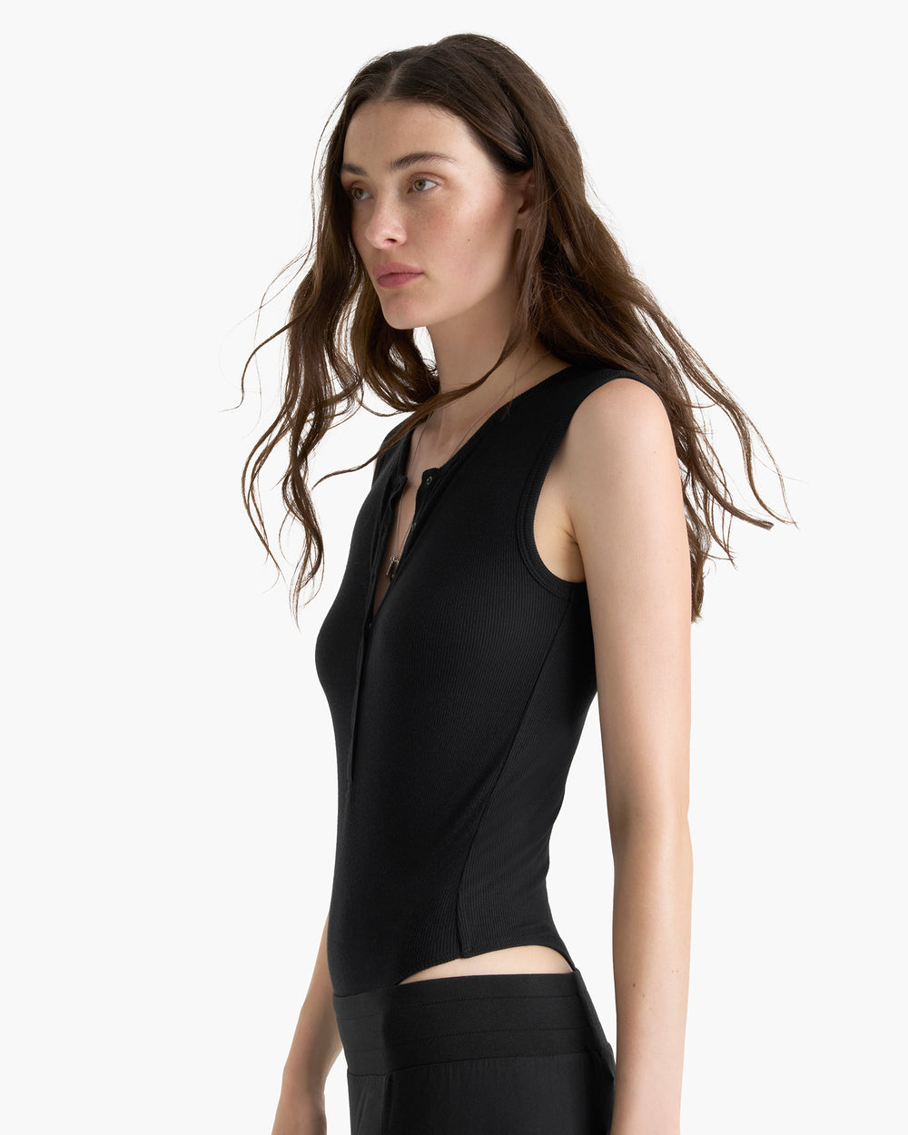 Modal Rib Henley Bodysuit - Black
