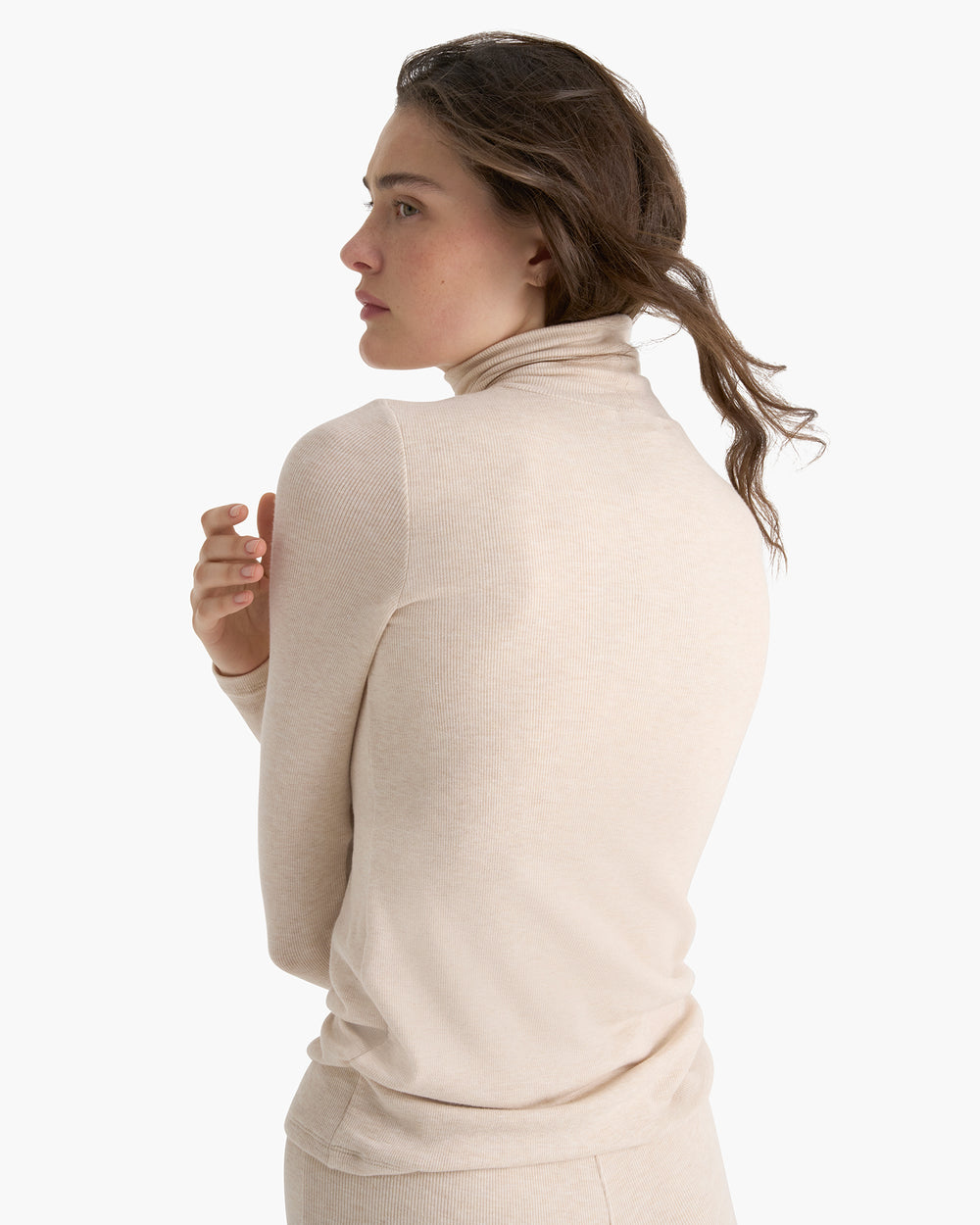 Modal Rib Turtle Neck - Heather Soft Wheat
