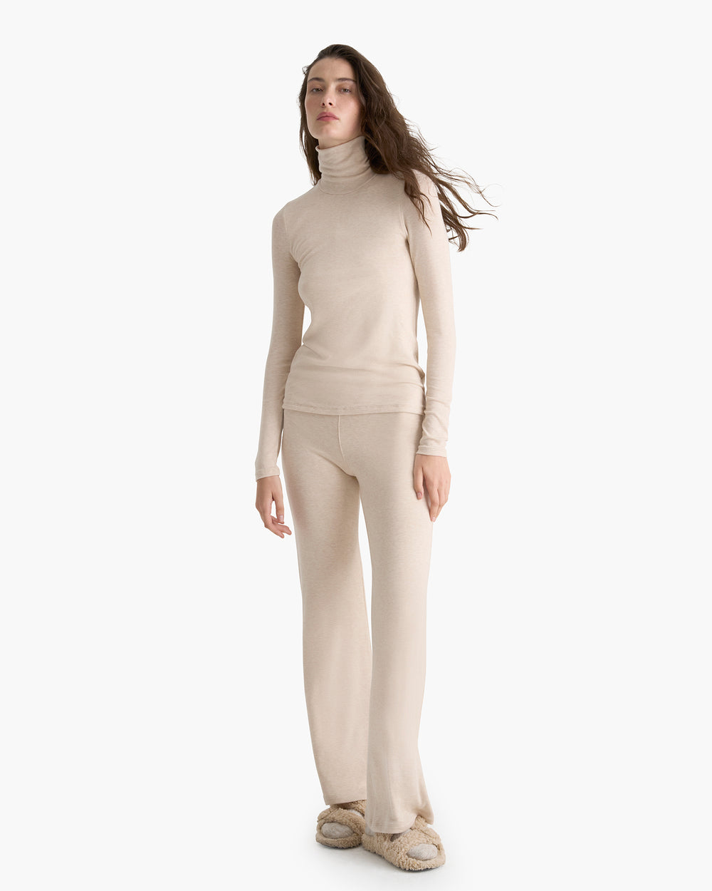 Modal Rib Turtle Neck - Heather Soft Wheat