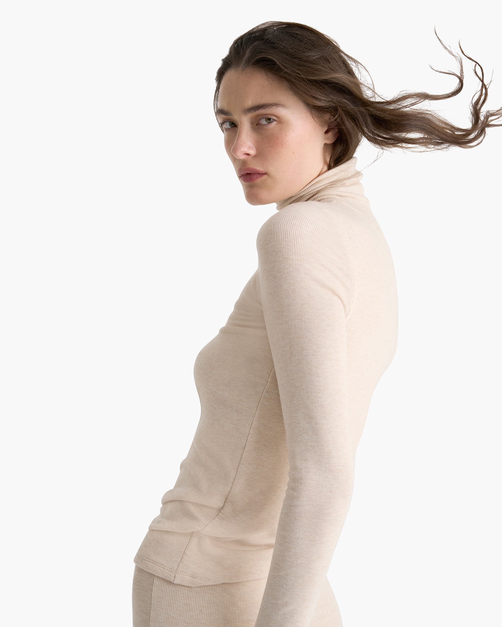Modal Rib Turtle Neck - Heather Soft Wheat