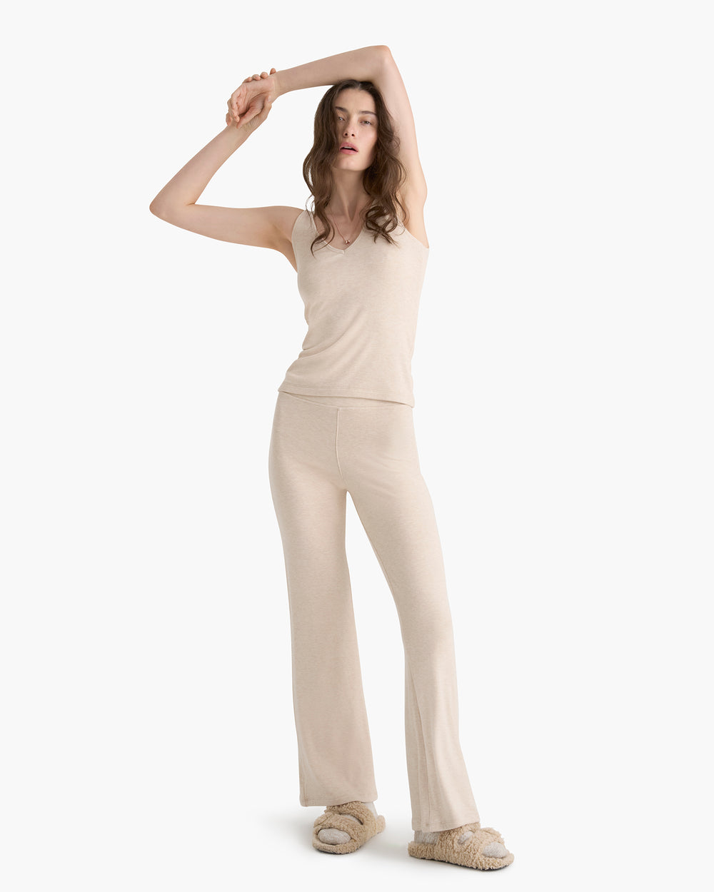 Modal Rib V-Neck Tank - Heather Soft Wheat
