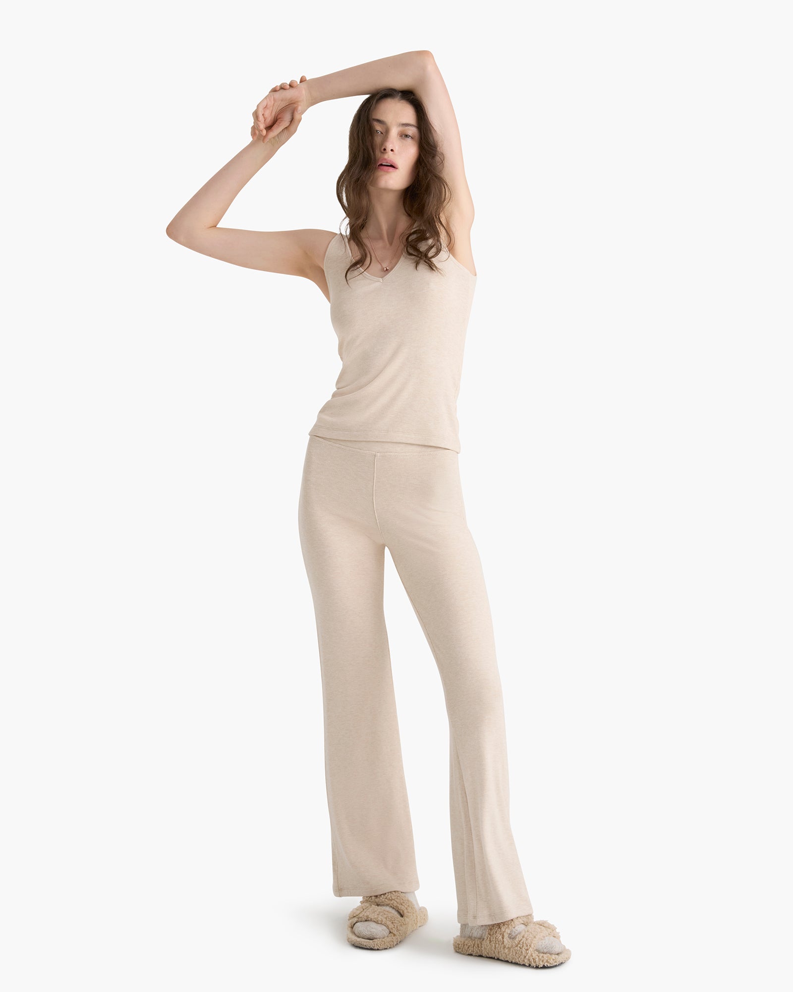 Modal Rib V-Neck Tank - Heather Soft Wheat