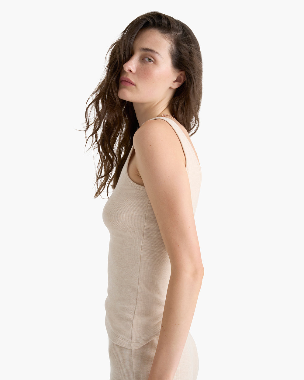 Modal Rib V-Neck Tank - Heather Soft Wheat