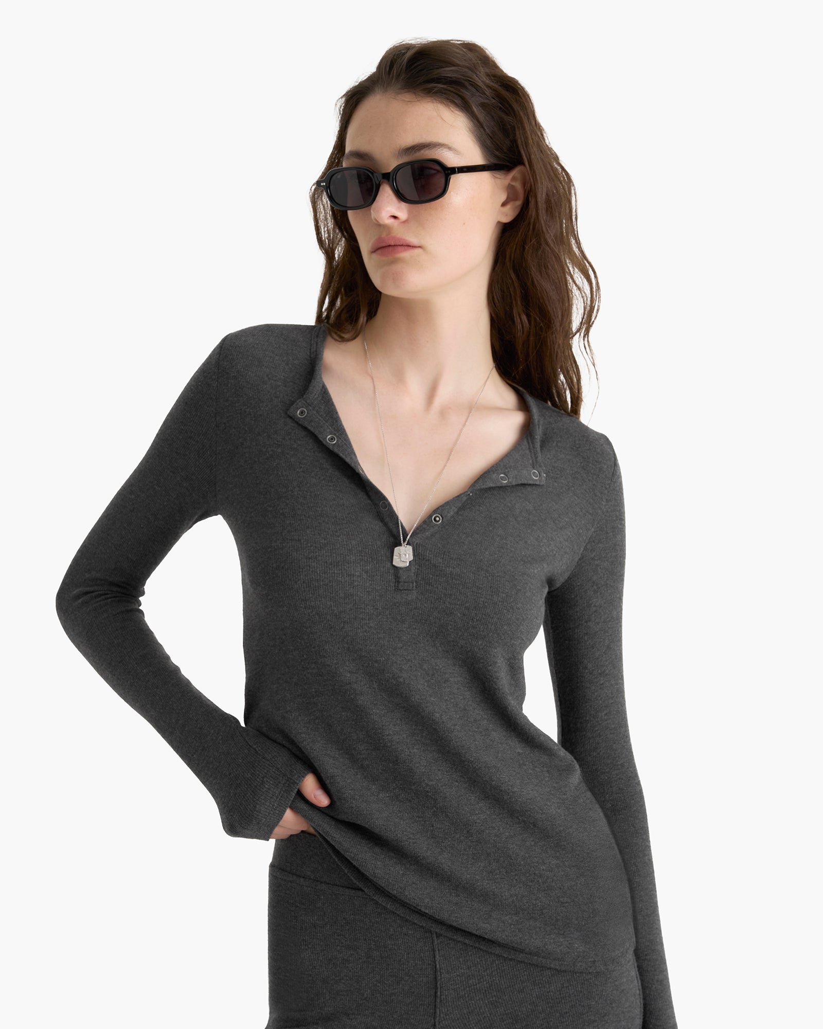 Modal Rib Henley -  Heather Coal