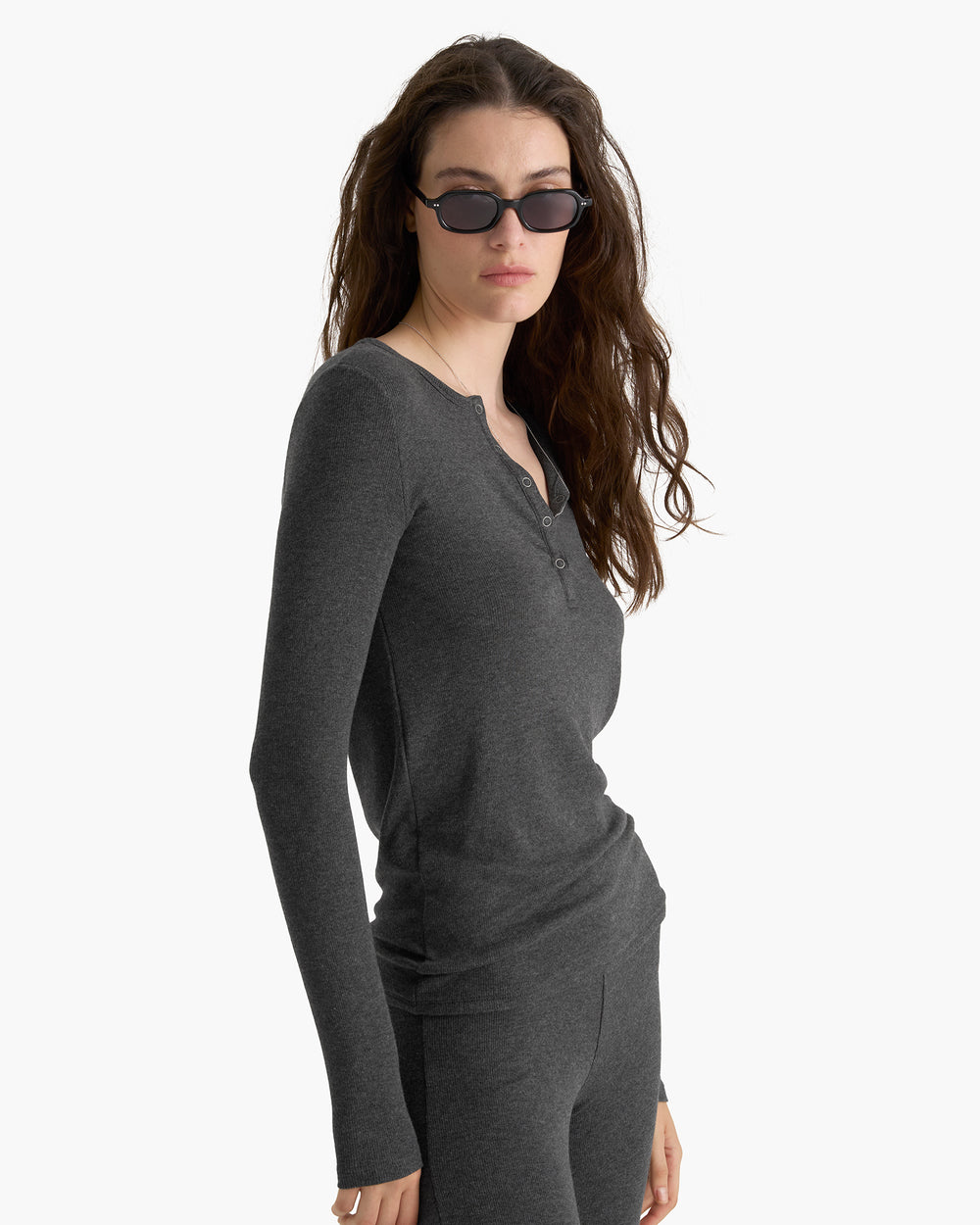 Modal Rib Henley -  Heather Coal