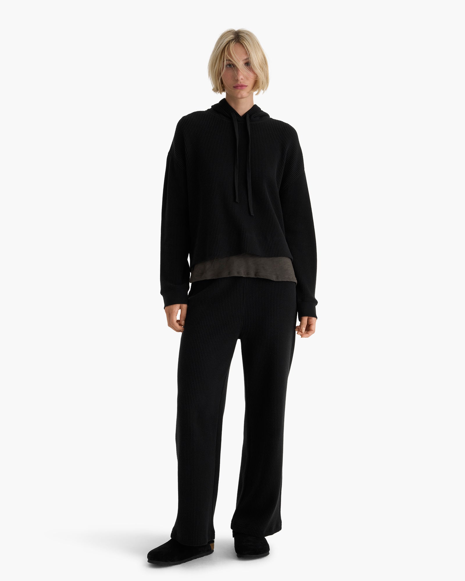 Cotton Waffle Pull On Pant - Black