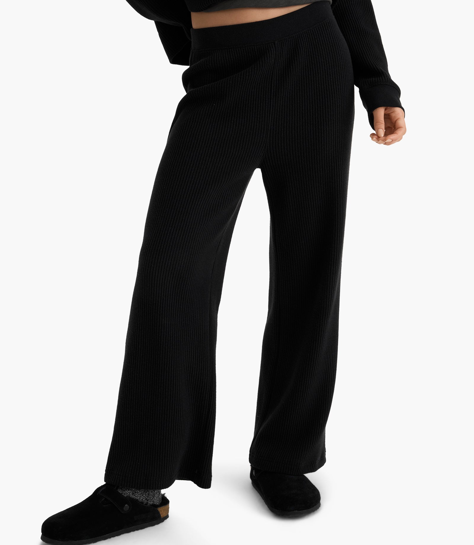 Cotton Waffle Pull On Pant - Black