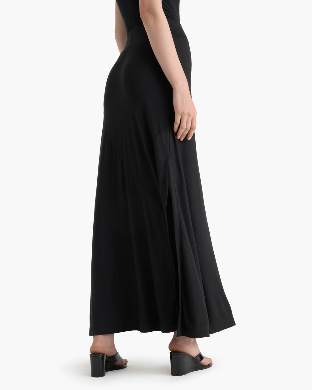Viscose Blend Jersey Seamed Maxi Skirt - Black