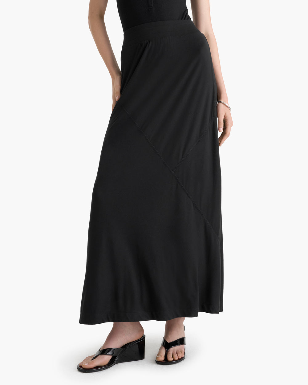 Viscose Blend Jersey Seamed Maxi Skirt - Black