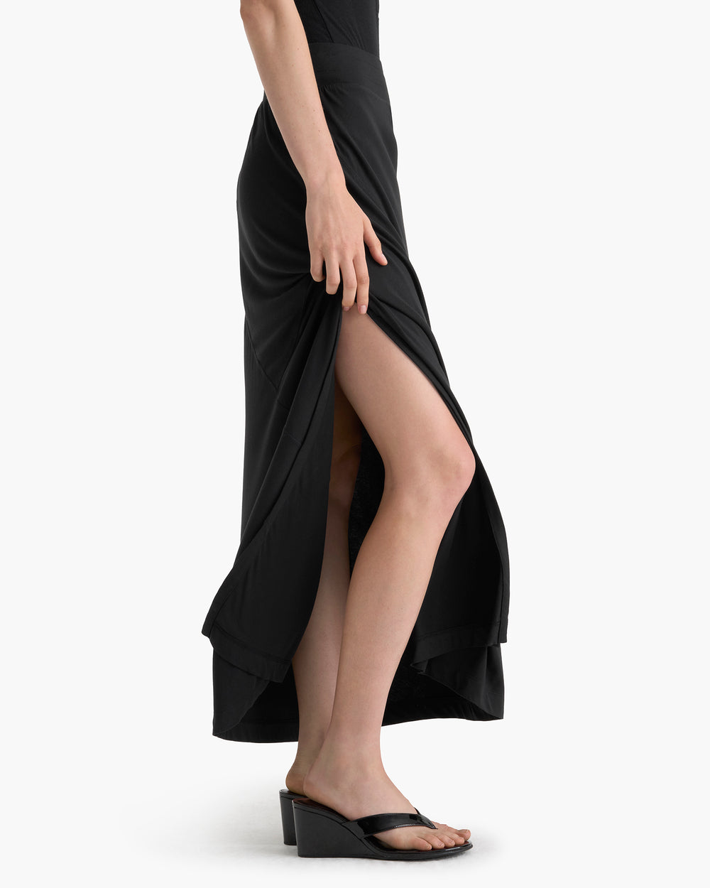 Viscose Blend Jersey Seamed Maxi Skirt - Black