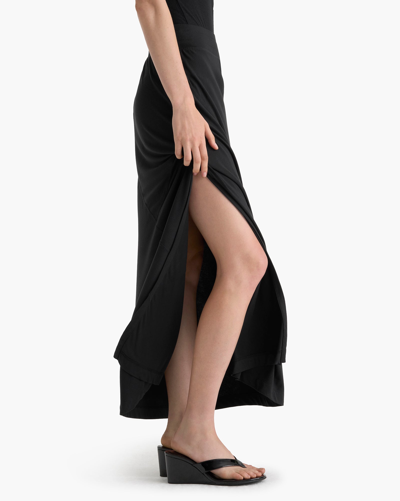 Viscose Blend Jersey Seamed Maxi Skirt - Black
