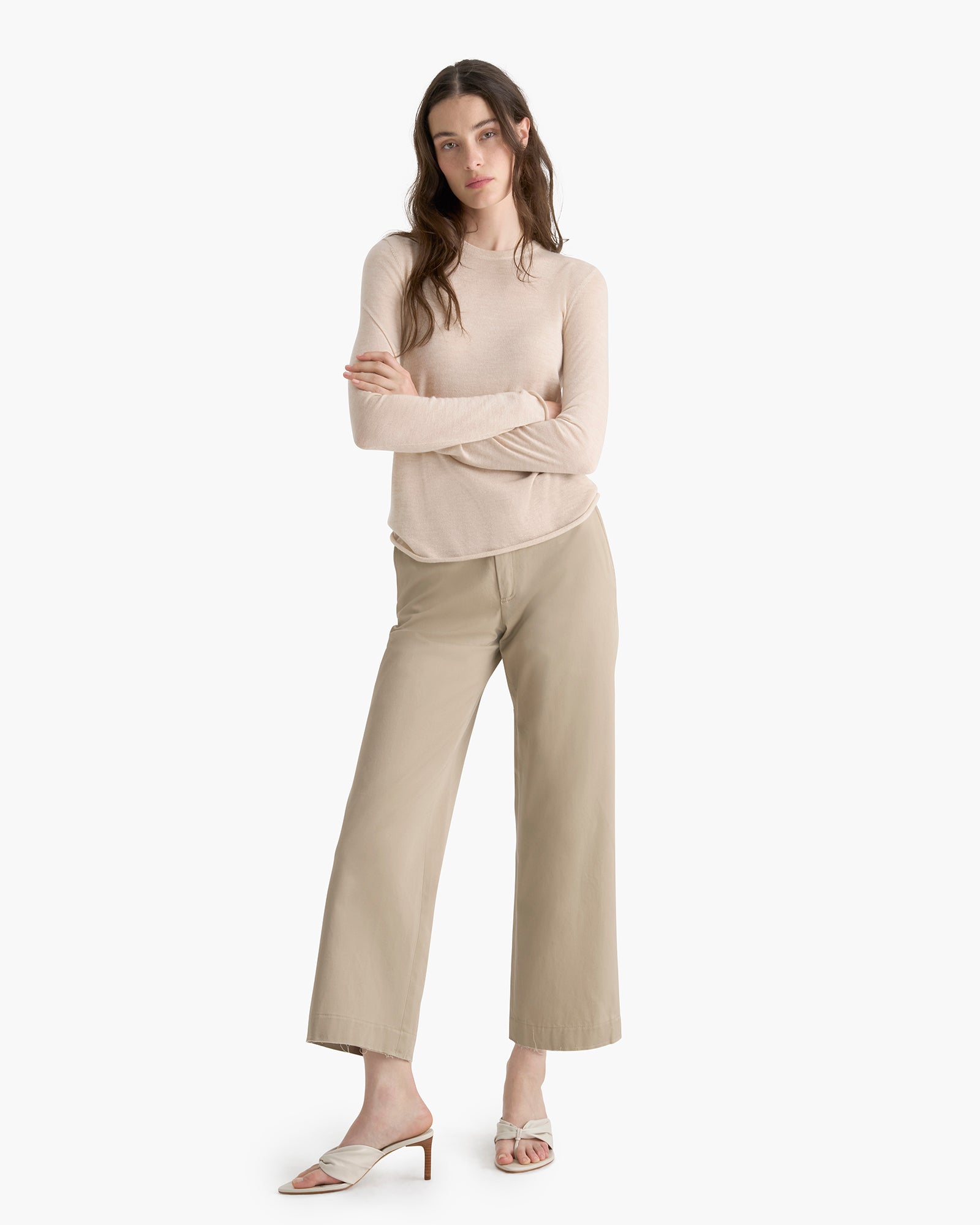 Lightweight Cashmere Crew Neck - Heather Cream