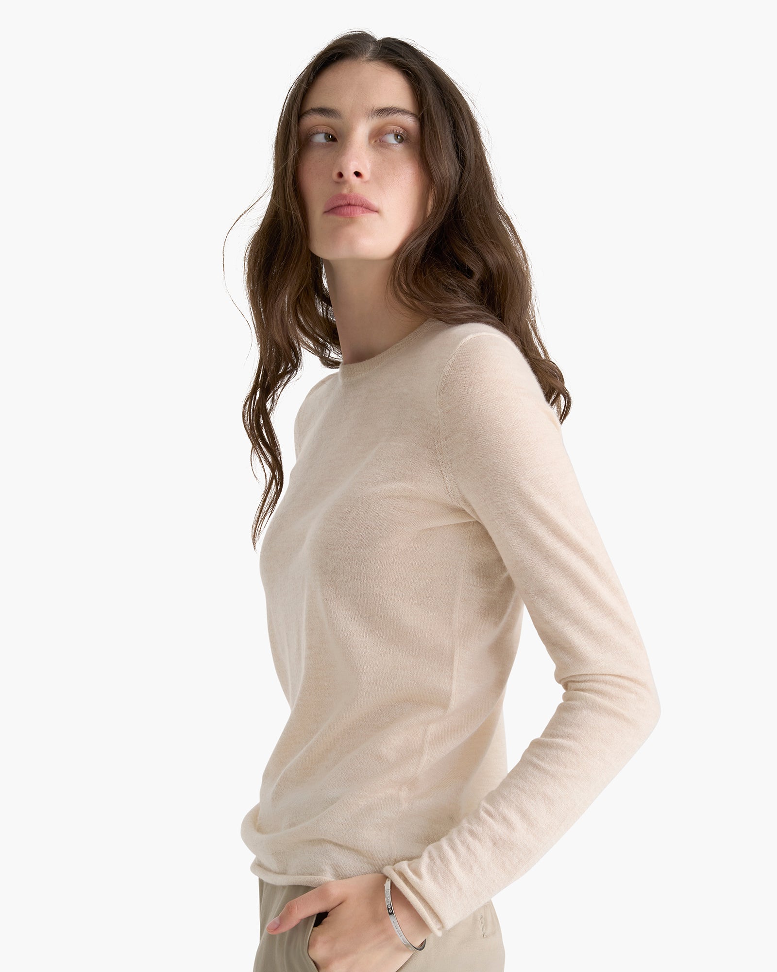Lightweight Cashmere Crew Neck - Heather Cream