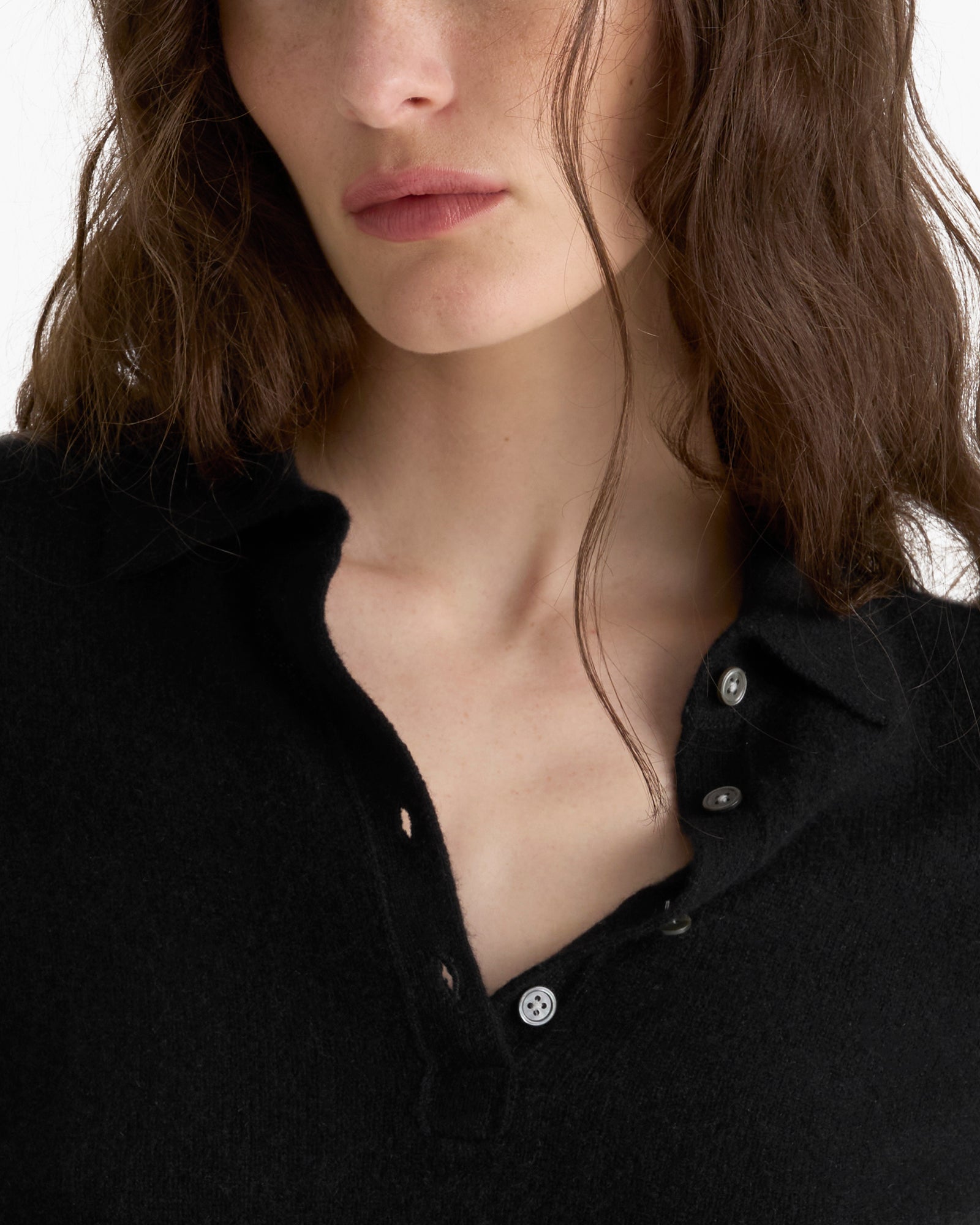 Lightweight Cashmere Exposed Seam Polo - Black