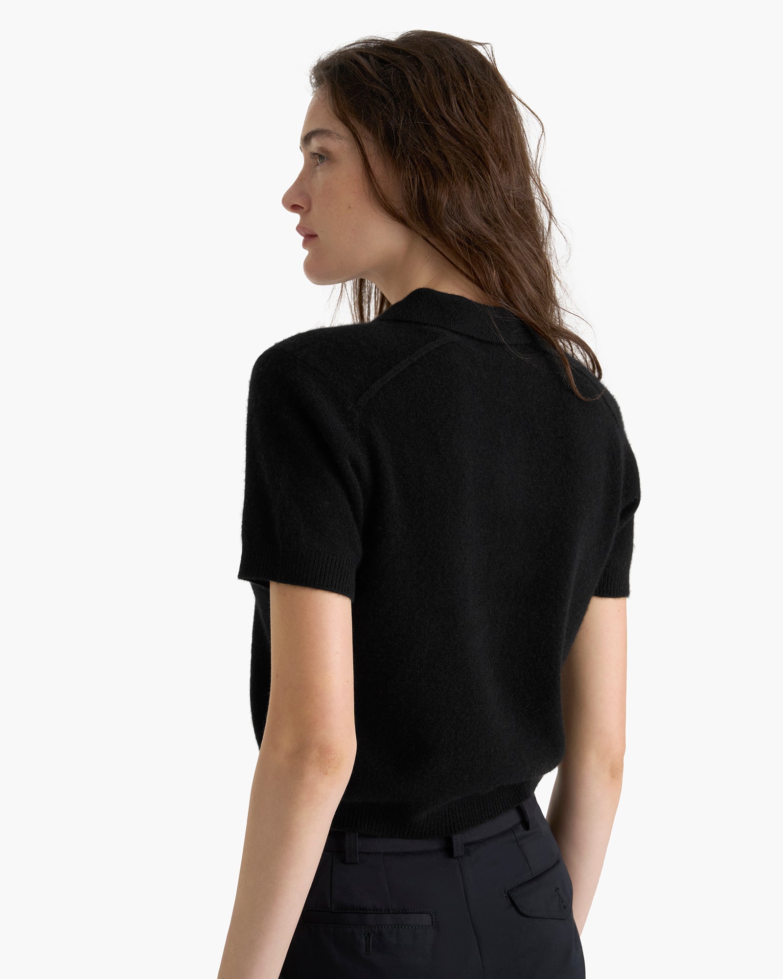 Lightweight Cashmere Exposed Seam Polo - Black