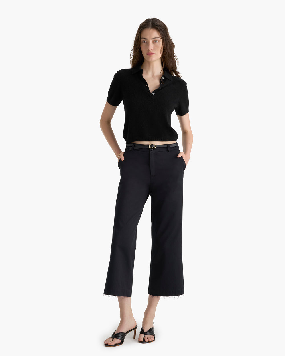 Lightweight Cashmere Exposed Seam Polo - Black