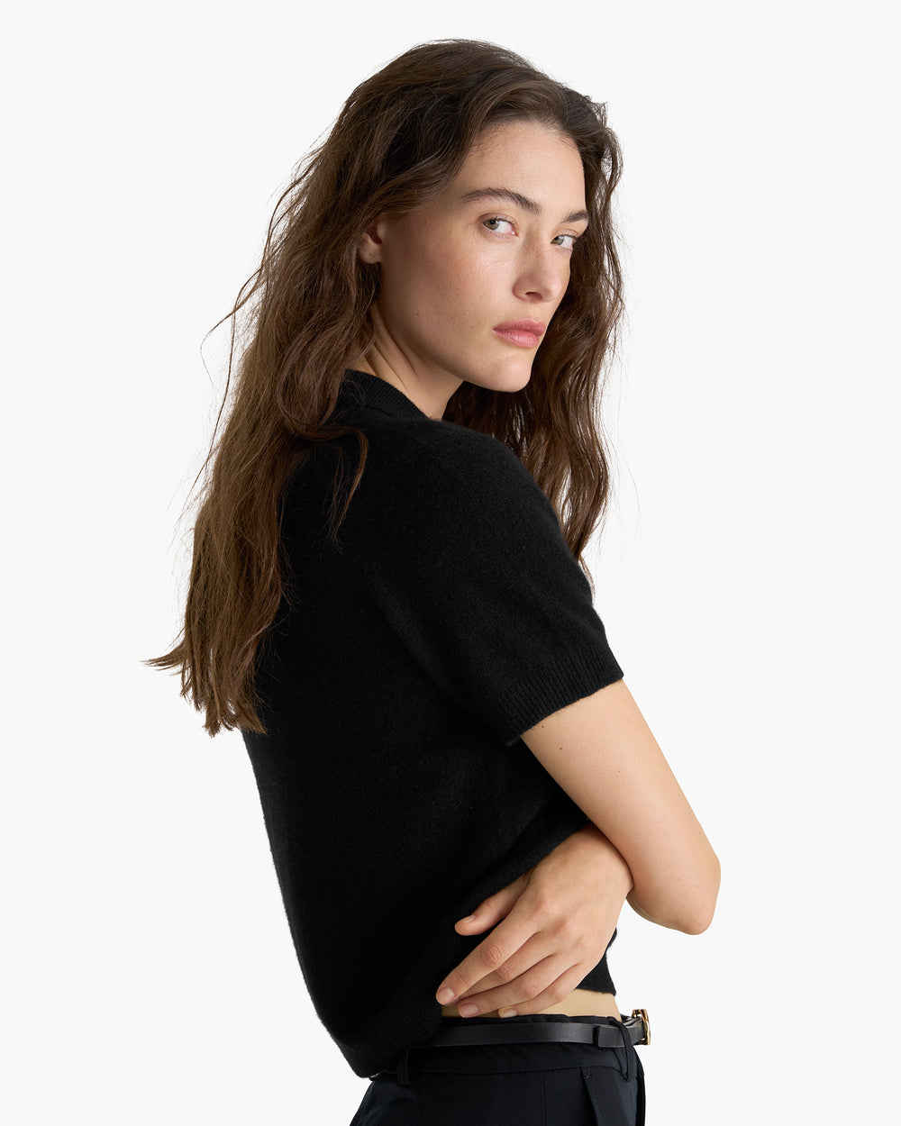 Lightweight Cashmere Exposed Seam Polo - Black