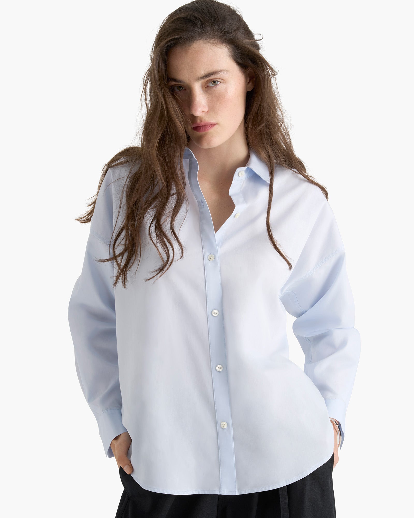Cotton Poplin Boyfriend Shirt - Light Blue