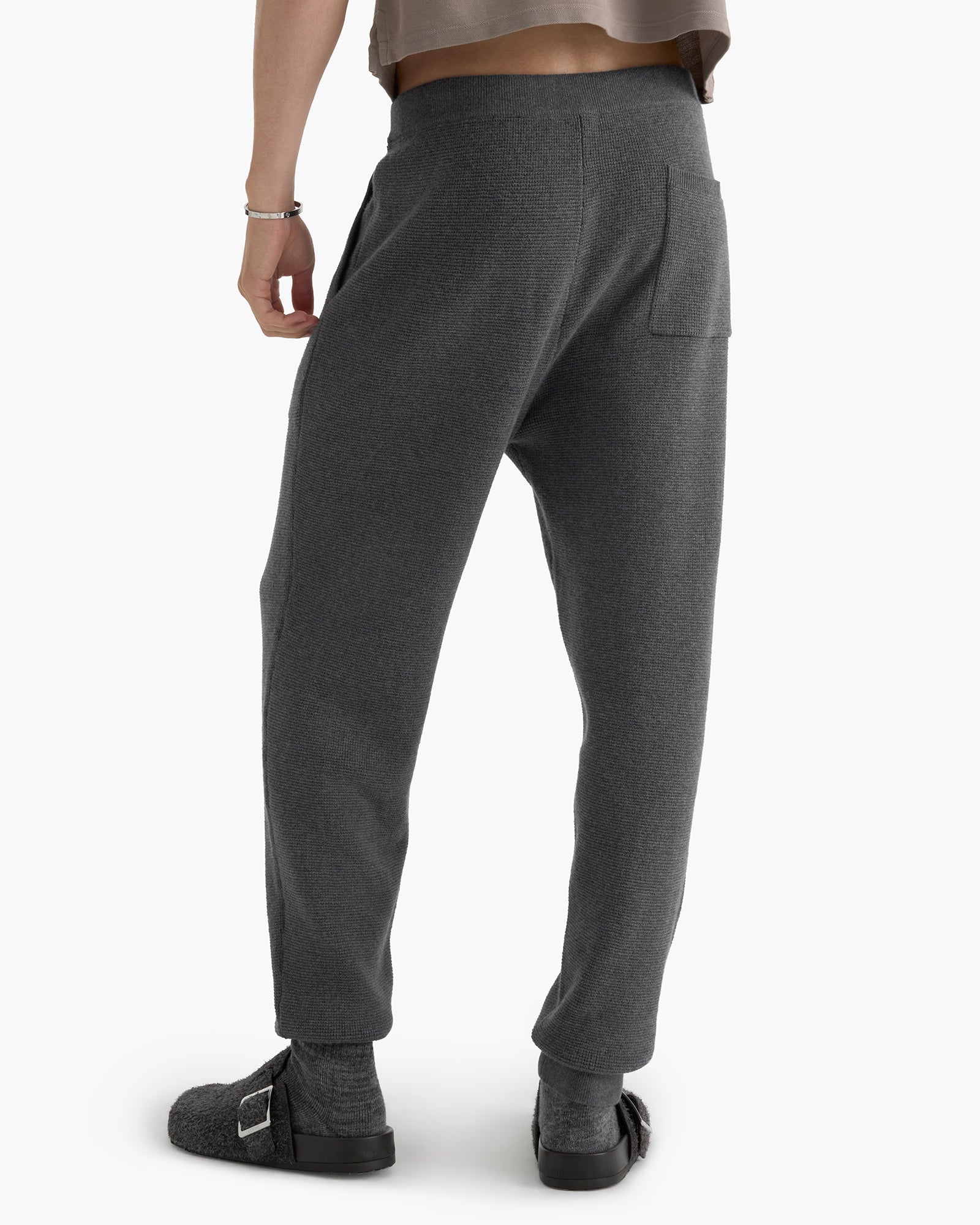 Cotton Cashmere Waffle Stitch Jogger - Dark Heather Grey