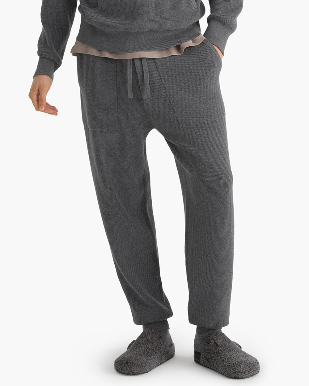 Cotton Cashmere Waffle Stitch Jogger - Dark Heather Grey