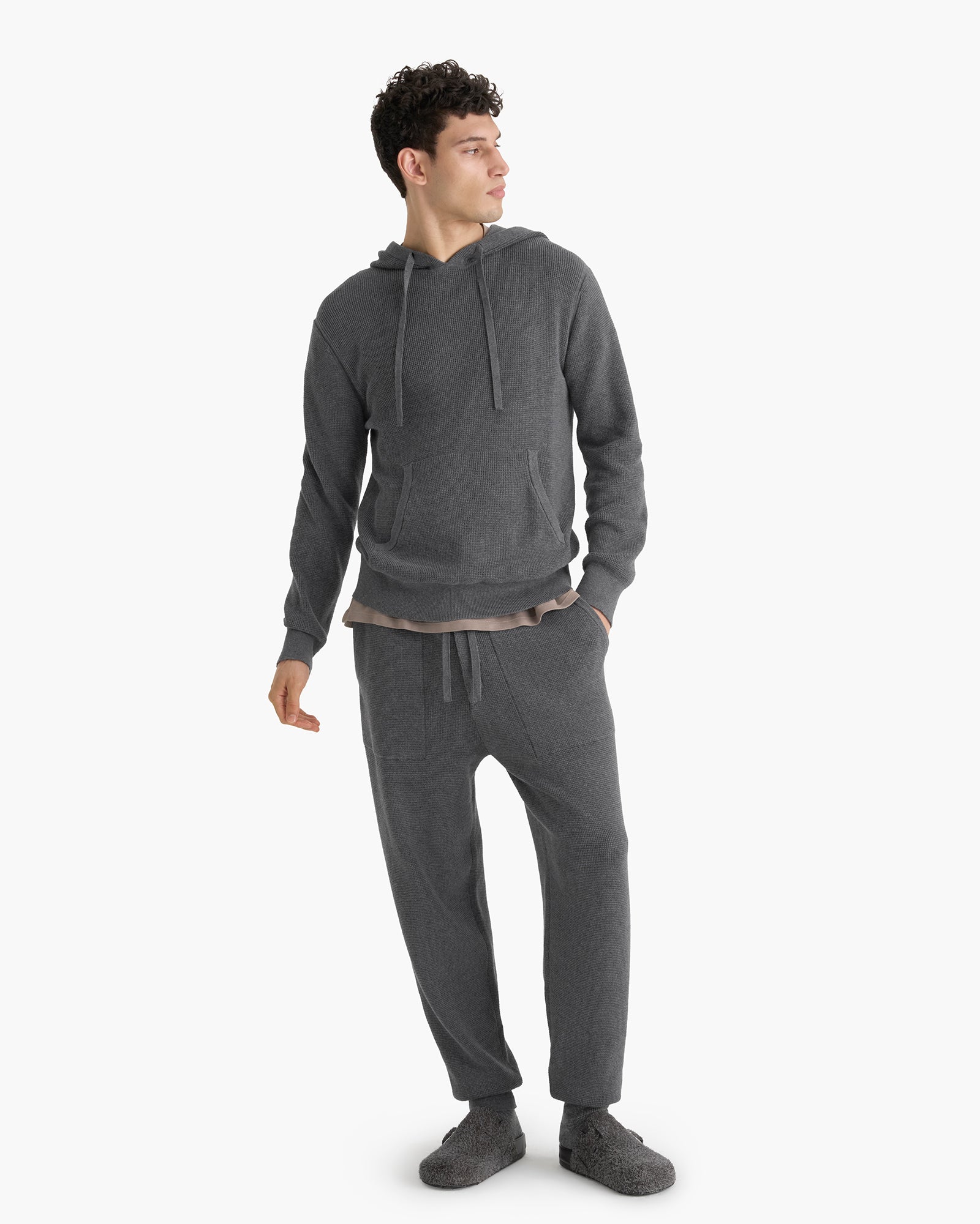 Cotton Cashmere Waffle Stitch Jogger - Dark Heather Grey