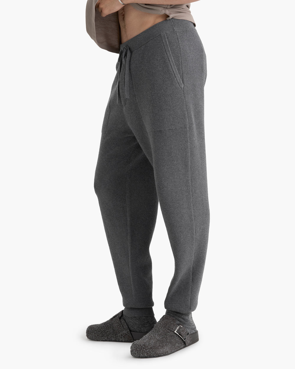 Cotton Cashmere Waffle Stitch Jogger - Dark Heather Grey