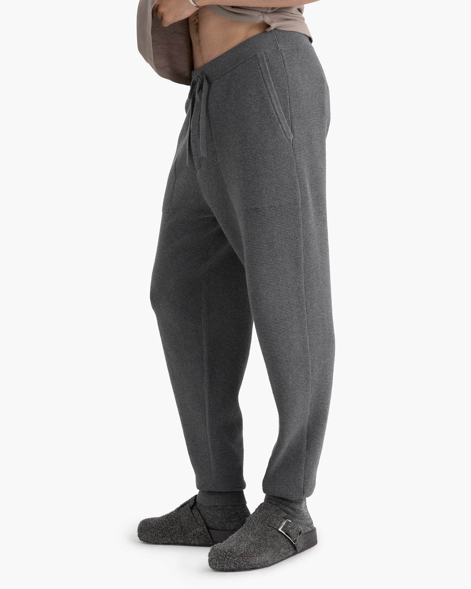 Cotton Cashmere Waffle Stitch Jogger - Dark Heather Grey