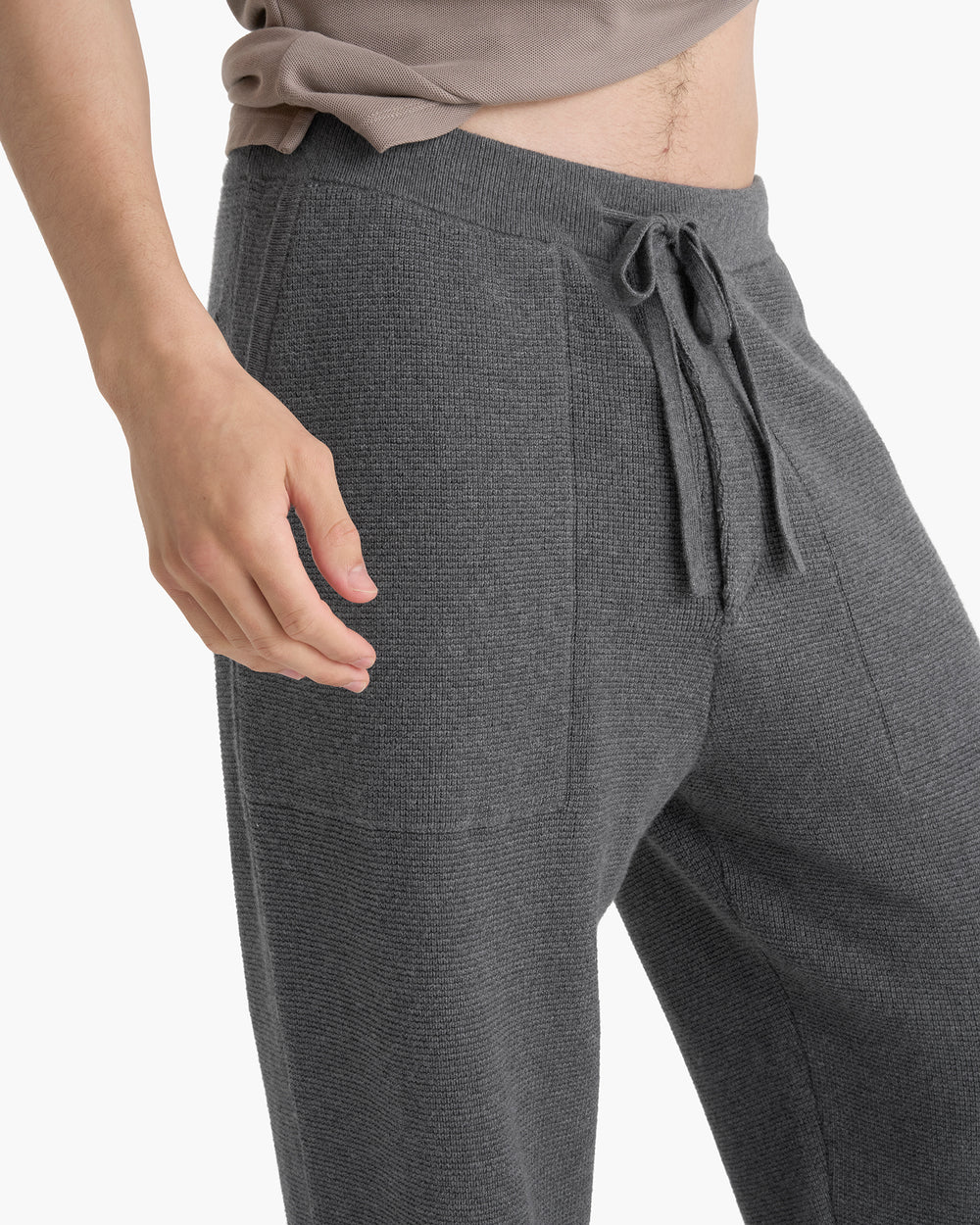Cotton Cashmere Waffle Stitch Jogger - Dark Heather Grey