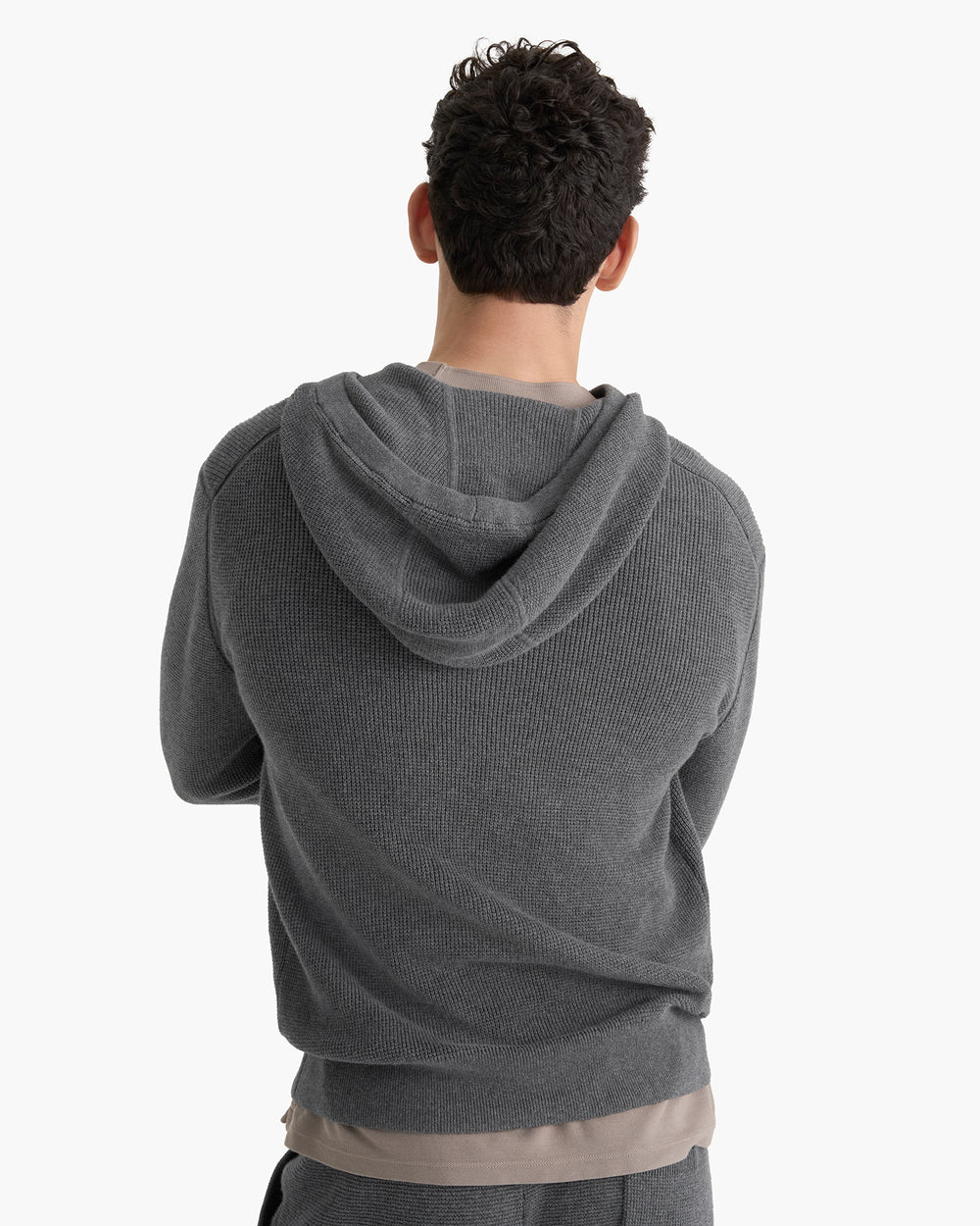 Cotton Cashmere Waffle Stitch Pullover Hoodie - Dark Heather Grey