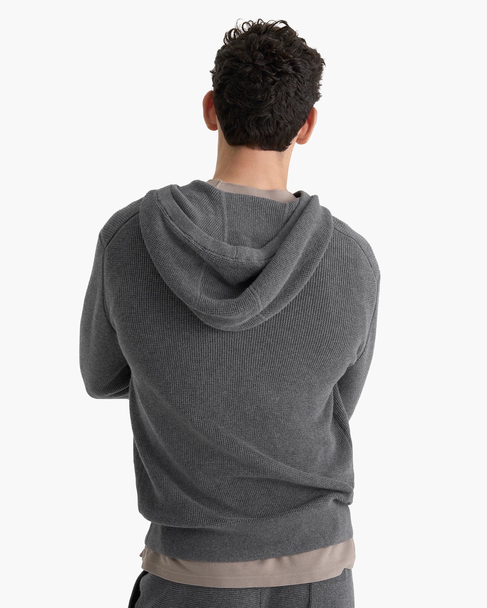 Cotton Cashmere Waffle Stitch Pullover Hoodie - Dark Heather Grey