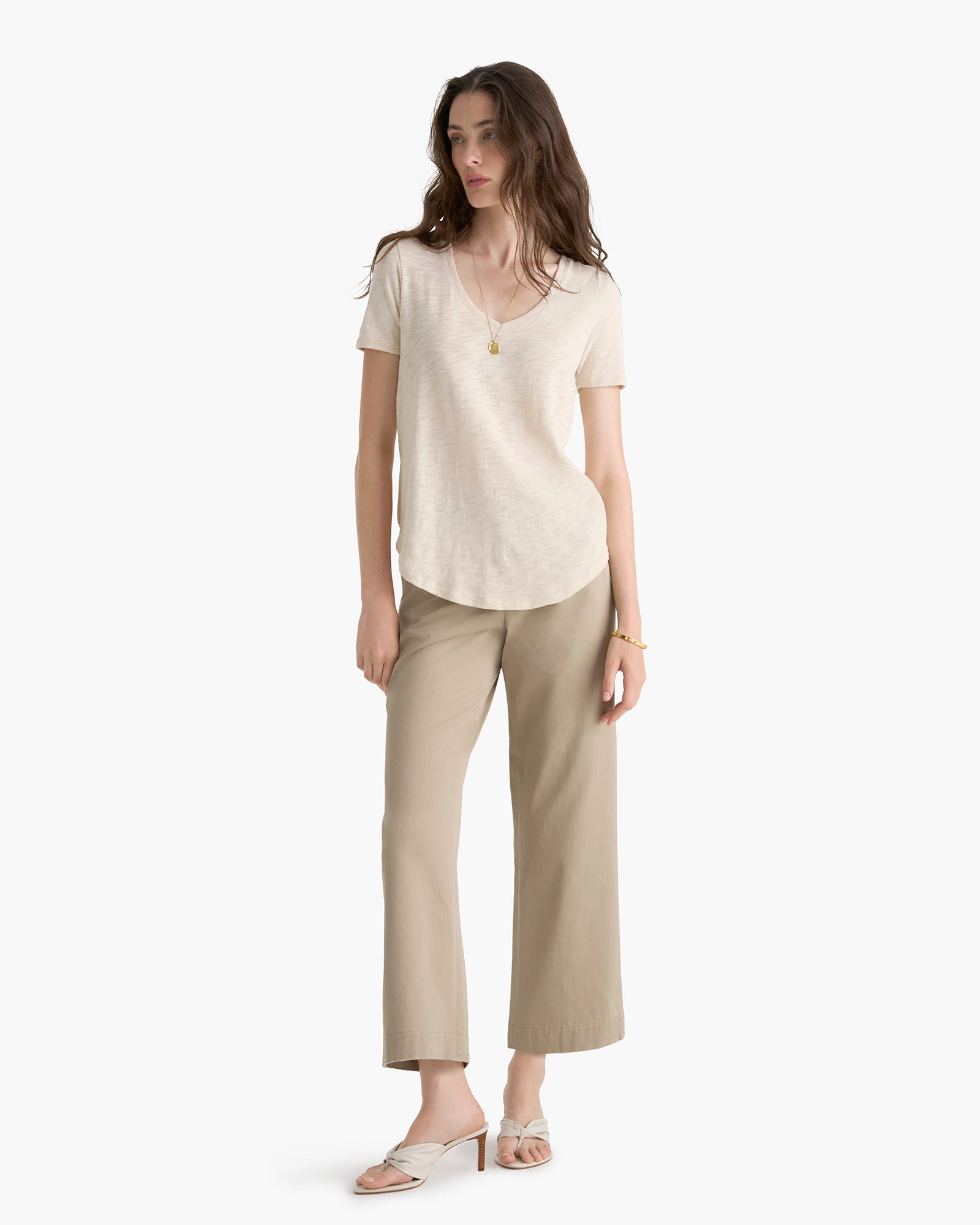Slub Jersey Classic V-Neck Tee - Bleached Oak